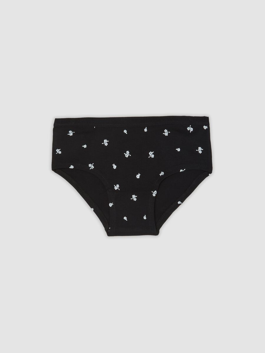 Black stretch organic cotton culotte briefs with floral print_0