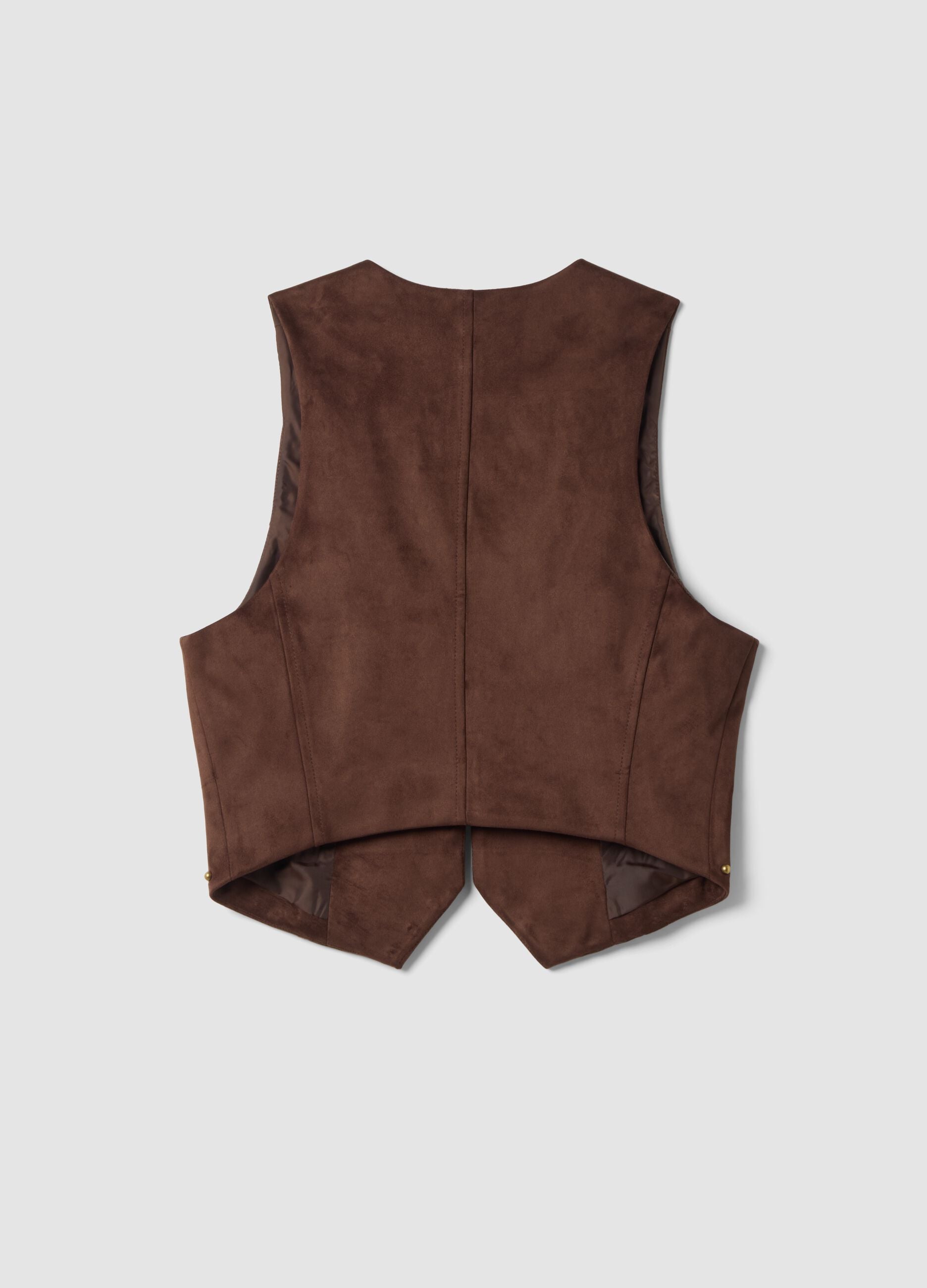 Brown stretch fabric gilet with studs, regular fit