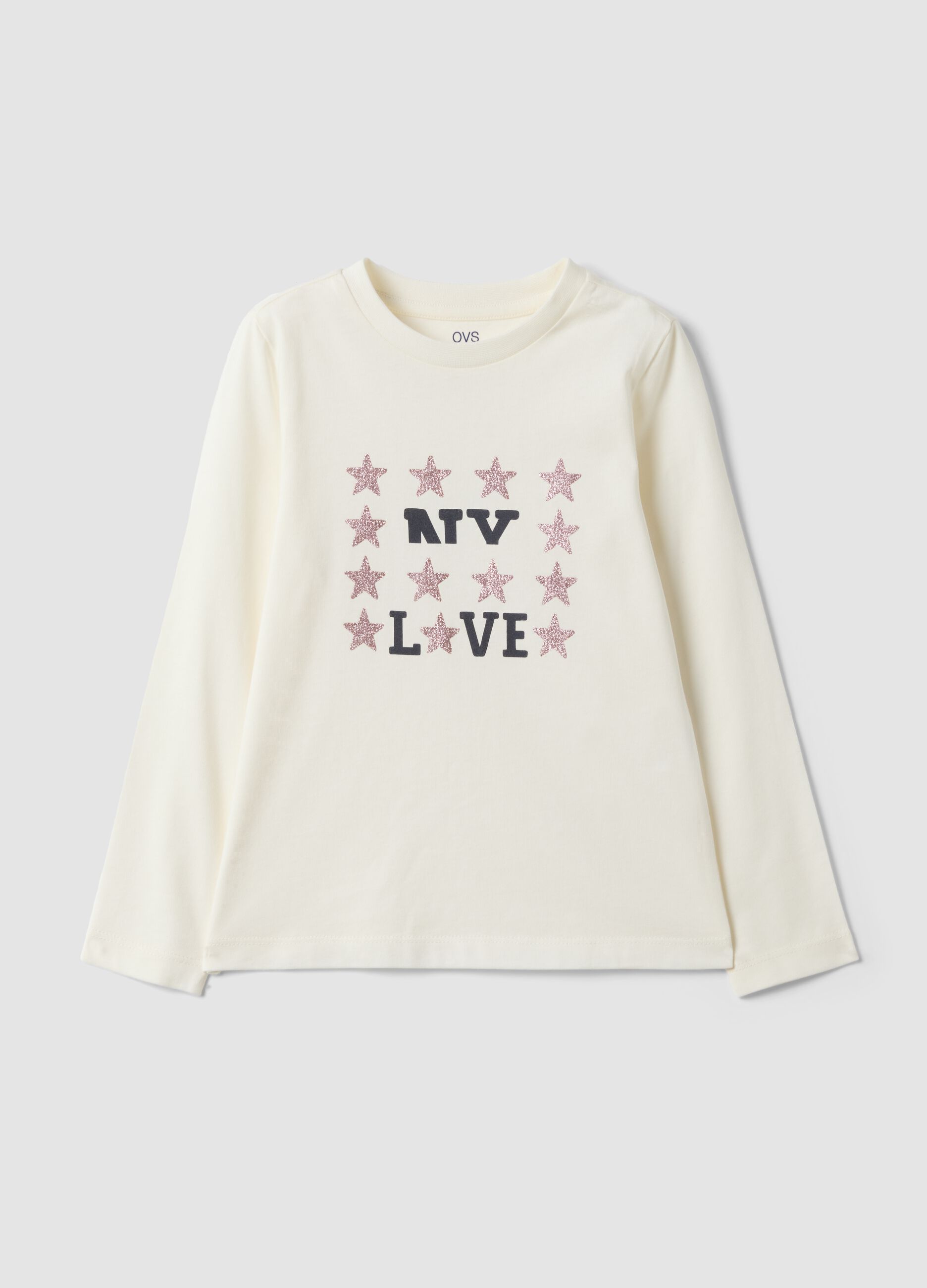 White pure organic cotton T-shirt with glitter print for girls