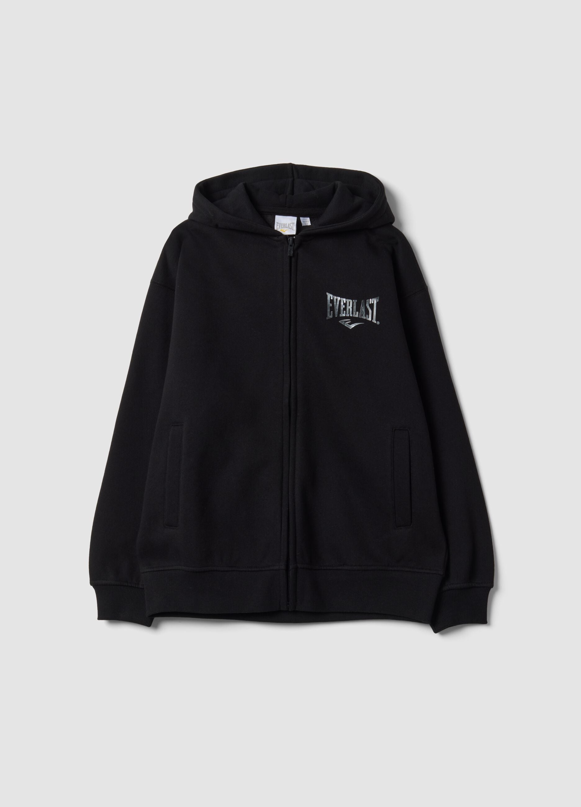 Girls&rsquo; black cotton-blend zip hoodie, regular fit