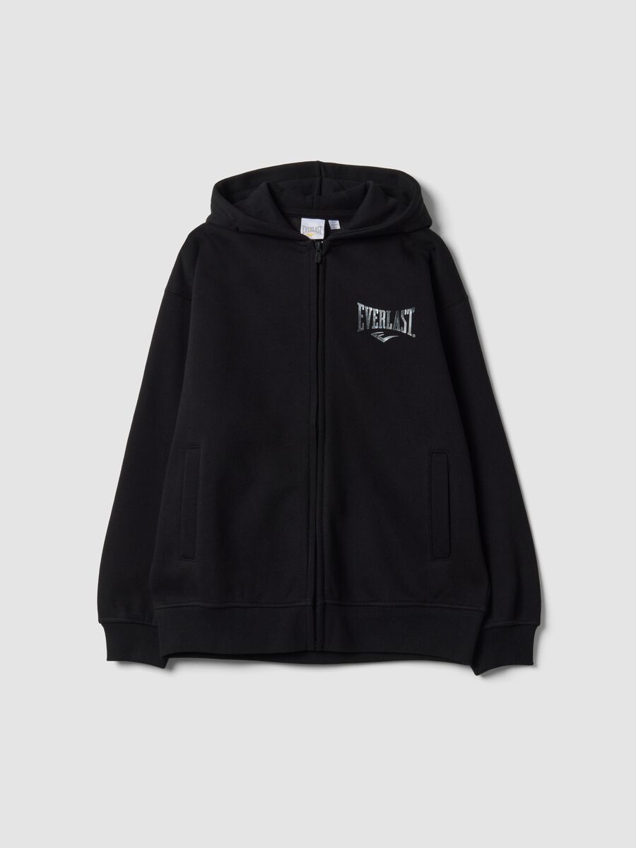 Girls&rsquo; black cotton-blend zip hoodie, regular fit_0
