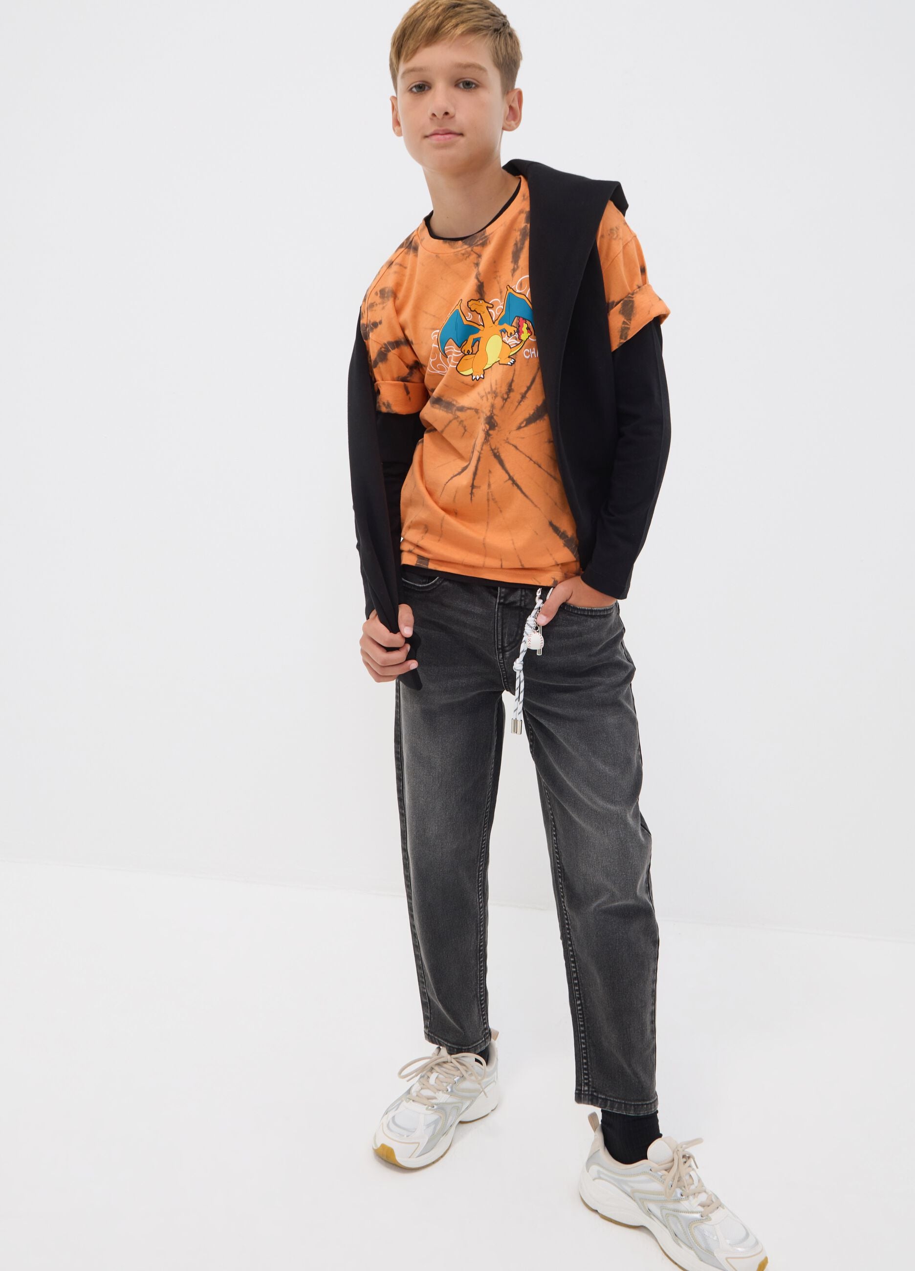 Orange pure cotton Pok&eacute;mon printed T-shirt for boys