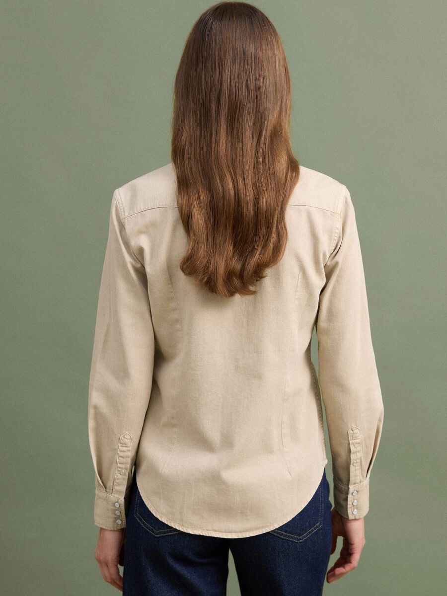 Beige pure cotton shirt with snap buttons, regular fit_3