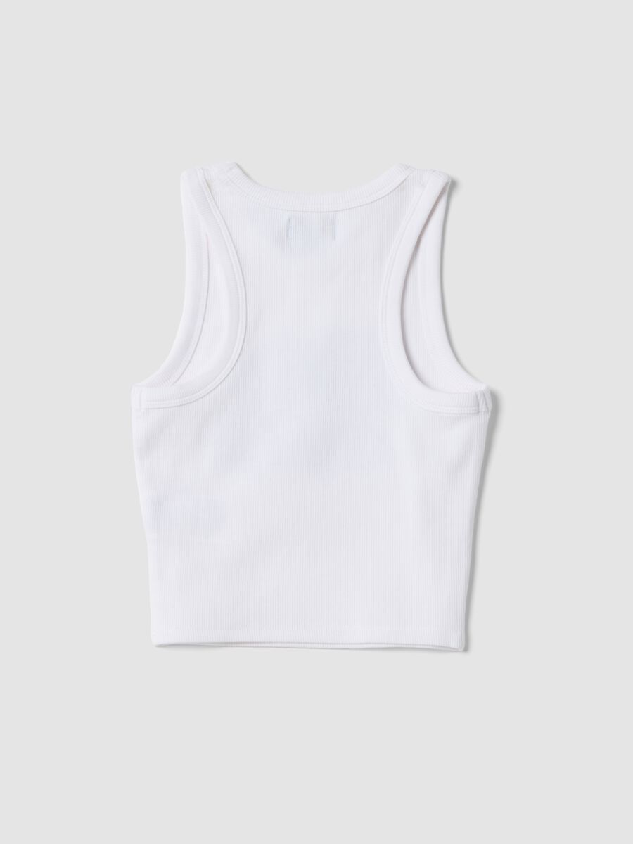Tank top bianco in cotone elasticizzato con stampa per ragazza fitted_4