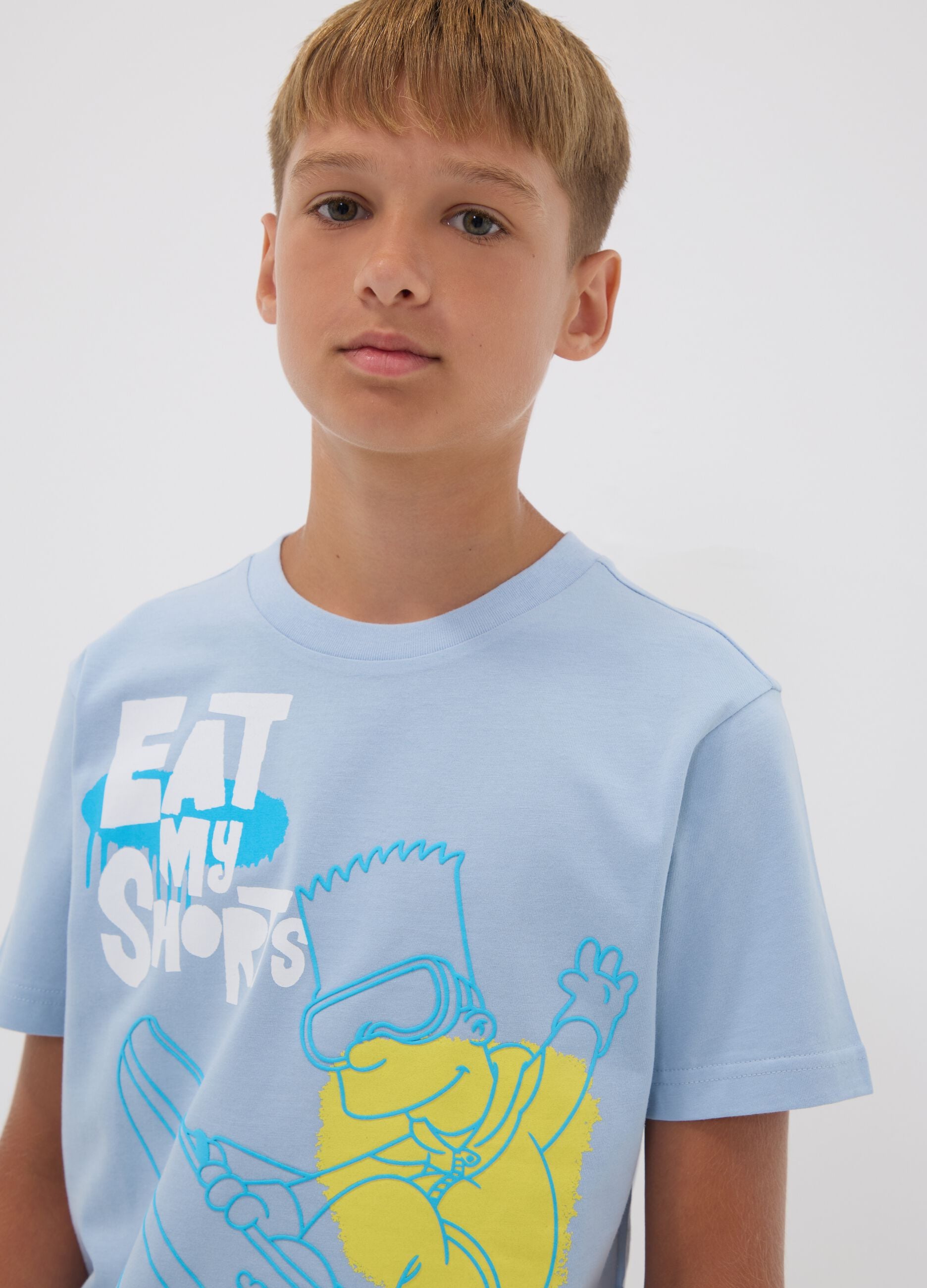 Boys&rsquo; light blue pure cotton T‑shirt with Simpsons print