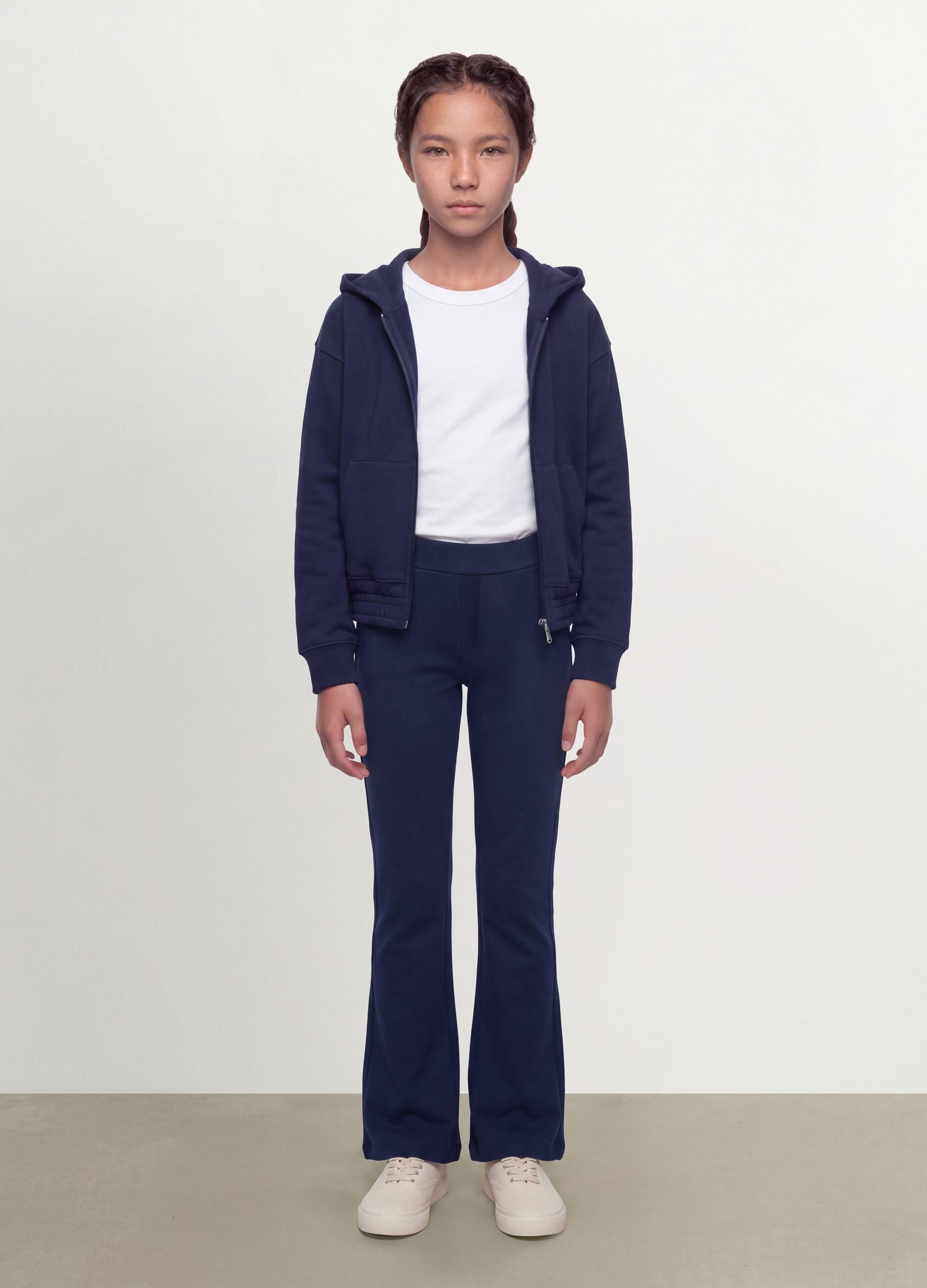 Girls&rsquo; blue slim-fit stretch organic cotton trousers