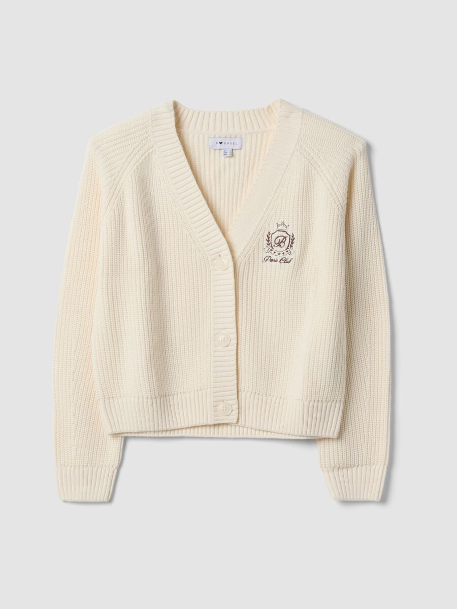 Cardigan beige in misto cotone con scollo profondo a V fitted_4