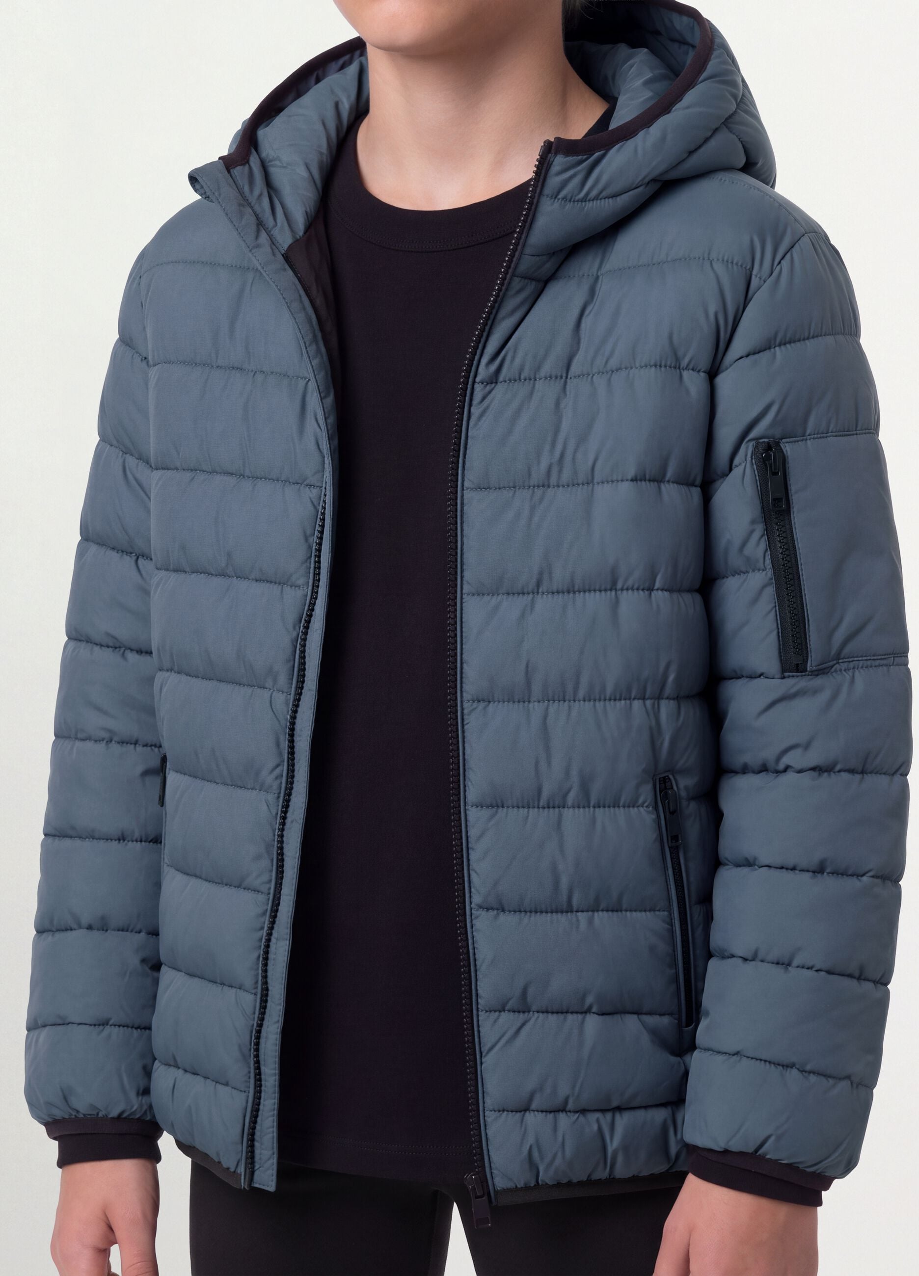 Giubbotto Ultralight grigio imbottito con cappuccio e zip per ragazzo