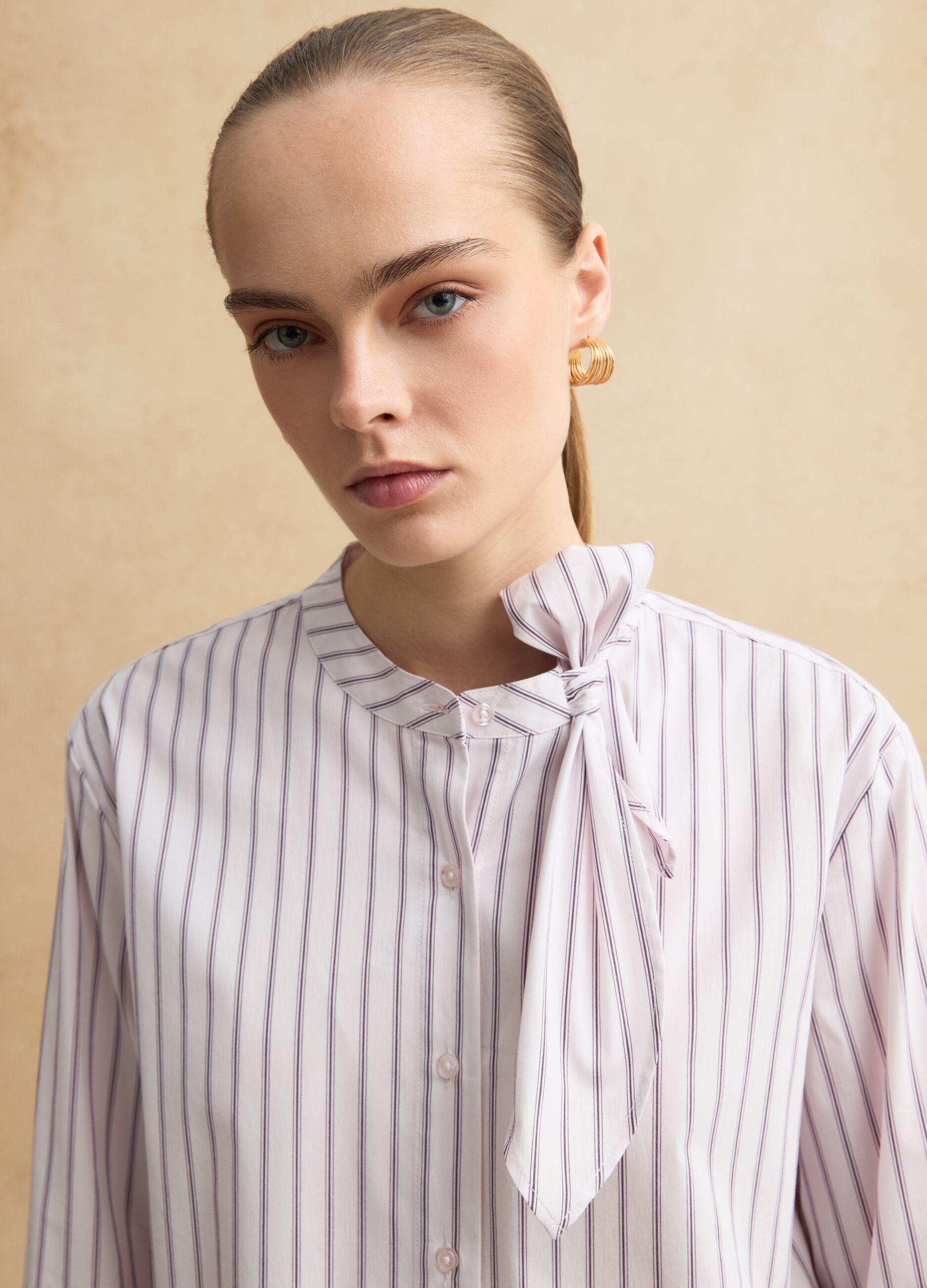 Oversize fit multi-colour striped stretch cotton shirt