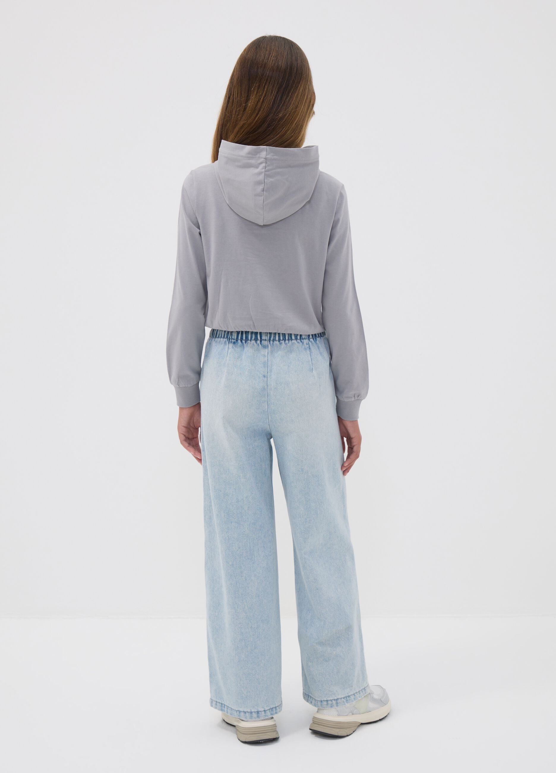 Light blue wide-leg jeans in cotton and viscose blend for girls