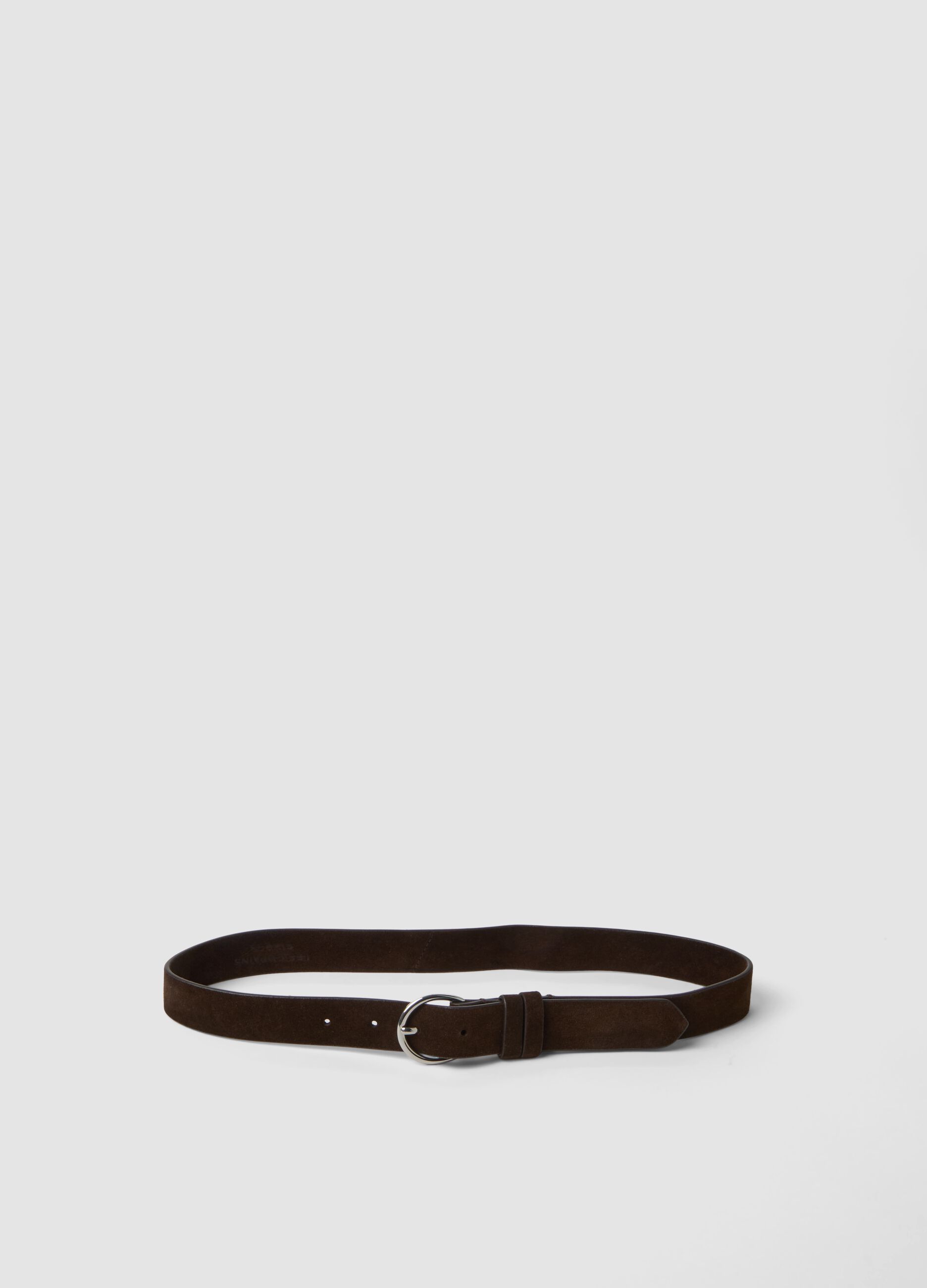 Genuine leather brown belt with oval buckle