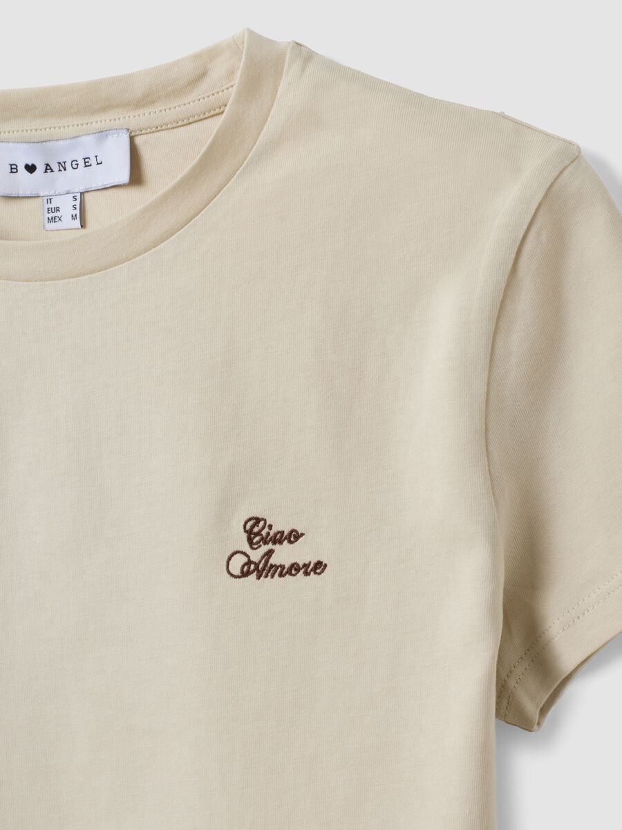 Beige cropped pure cotton crew-neck T-shirt with print_6