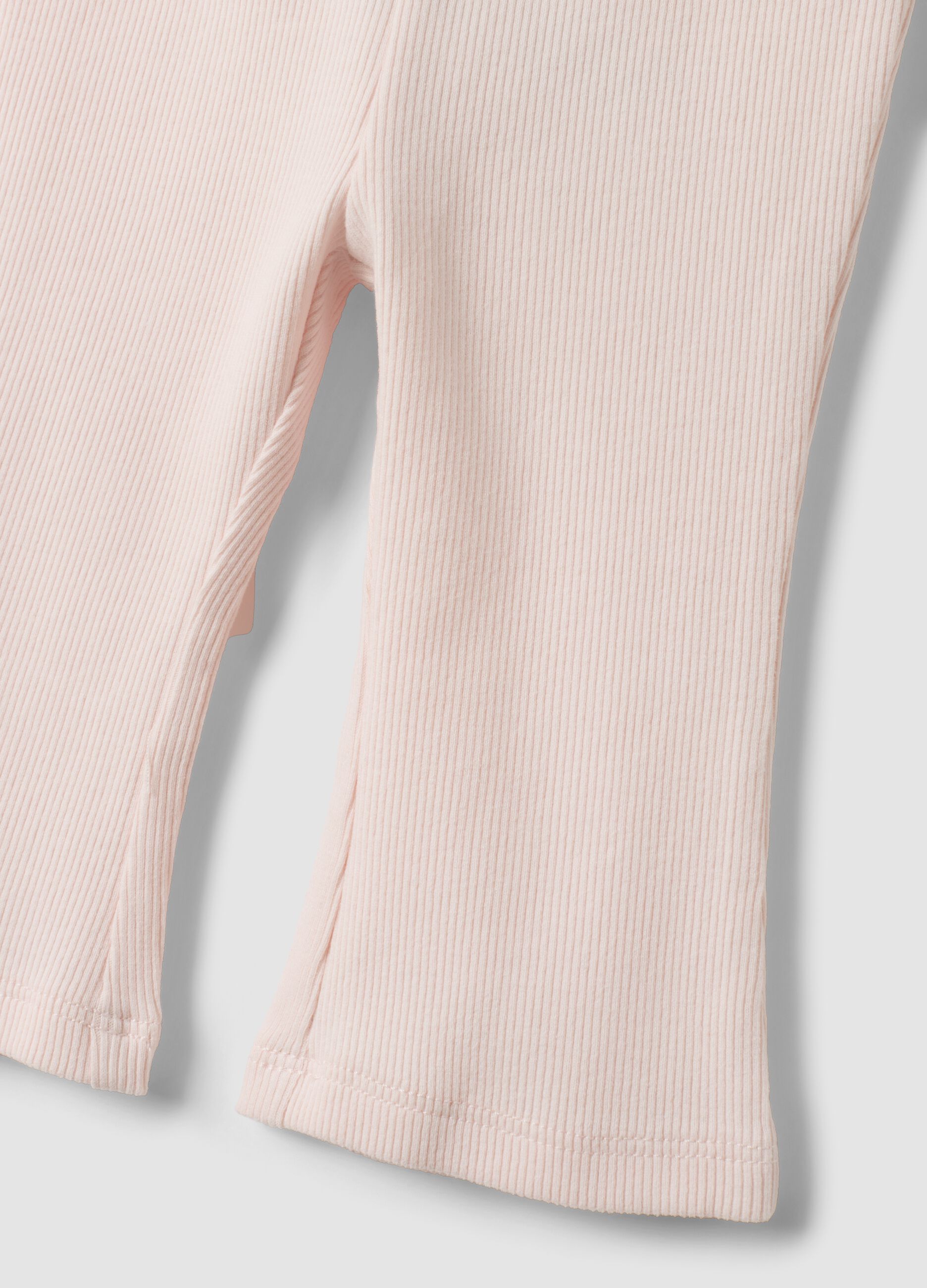 Pink flared ribbed organic cotton leggings for baby girl