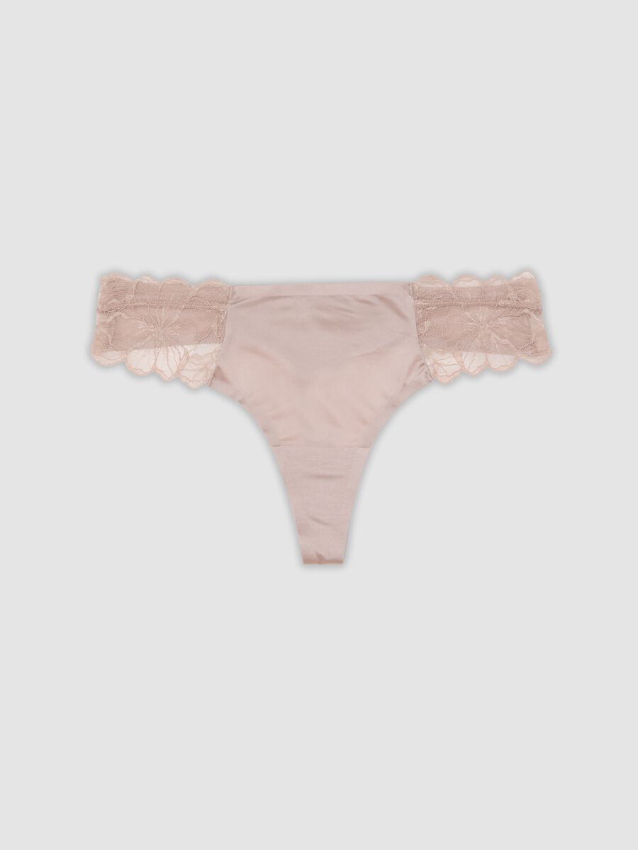 Pink stretch microfibre Brazilian briefs with lace_0