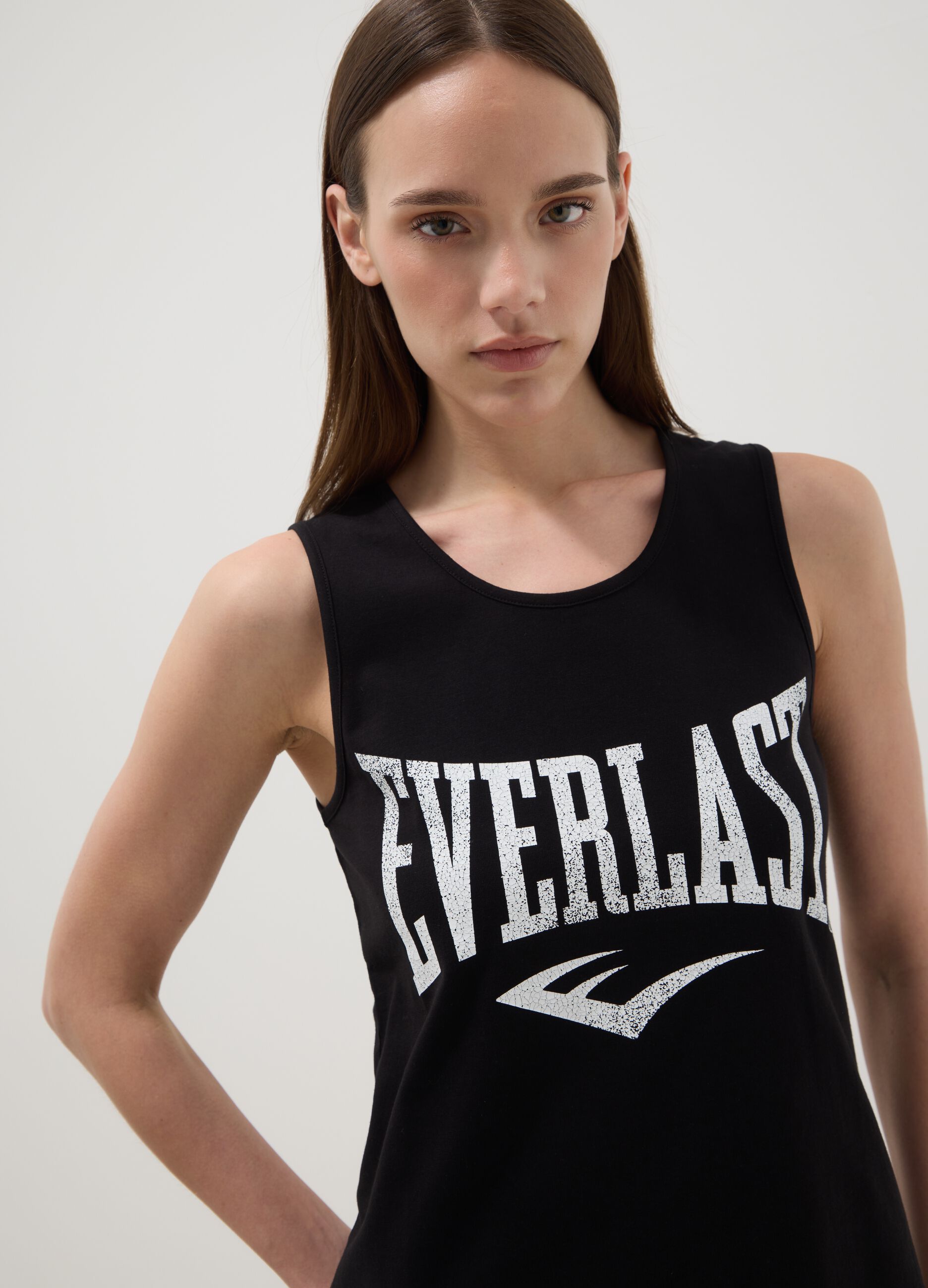 Black pure cotton tank top regular fit with Everlast logo