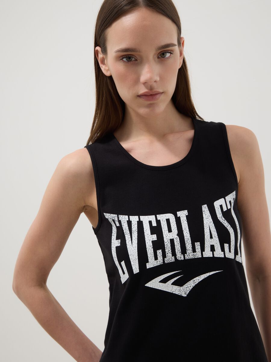 Black pure cotton tank top regular fit with Everlast logo_0