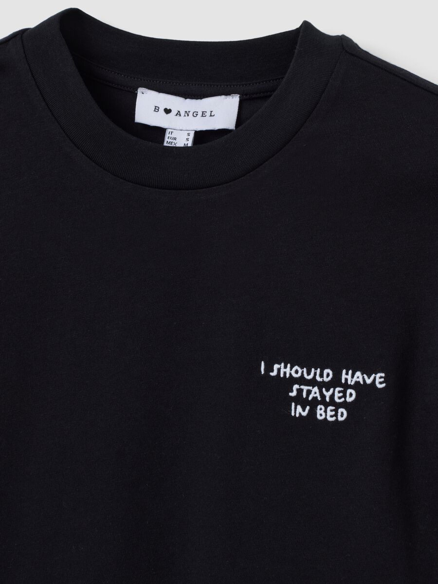 Black relaxed-fit pure cotton T-shirt with embroidered slogan_6