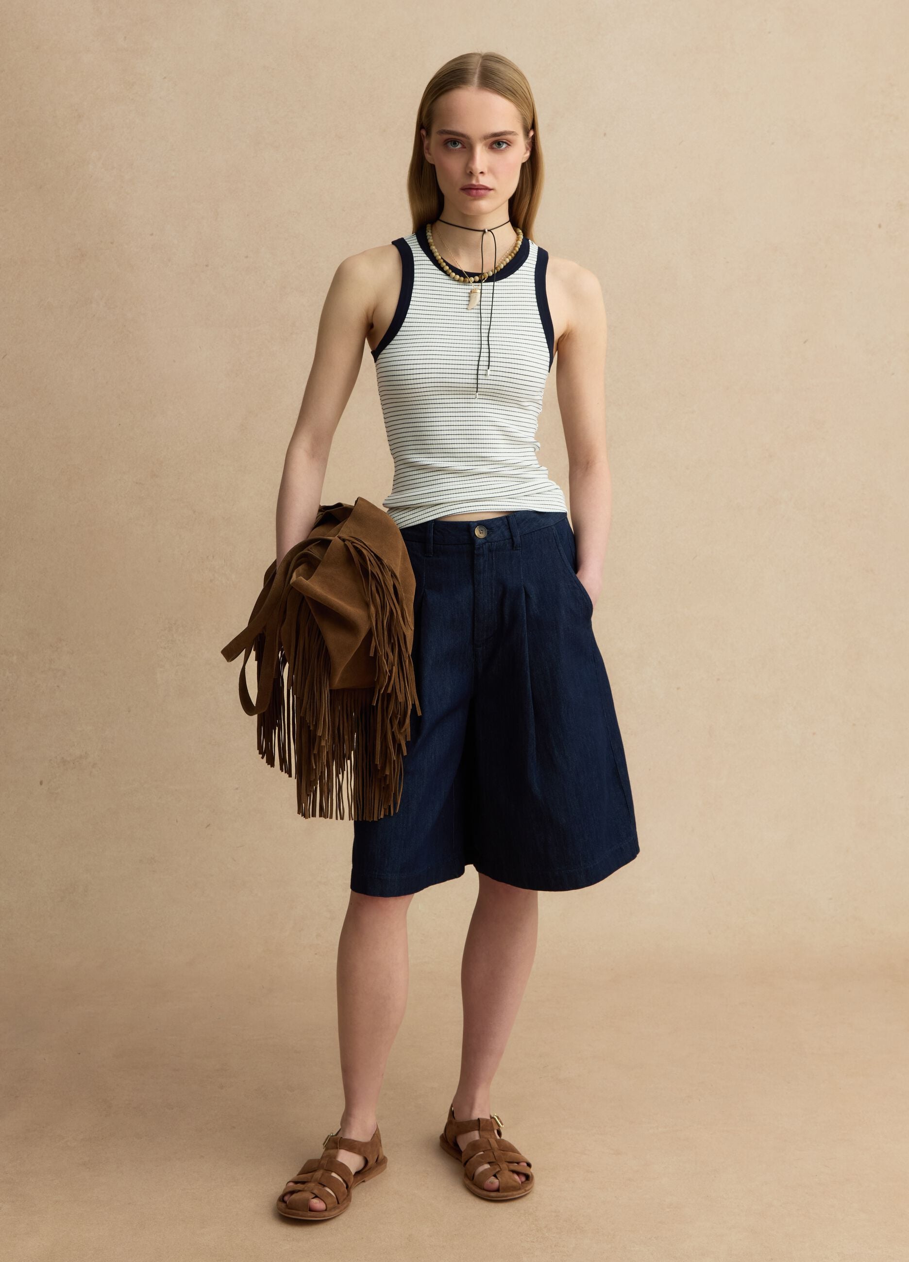 Wide leg pure cotton blue shorts