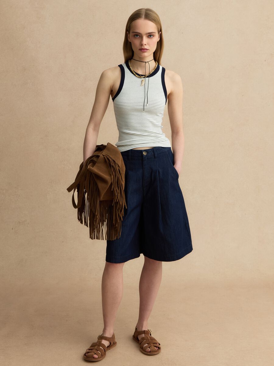 Wide leg pure cotton blue shorts_0