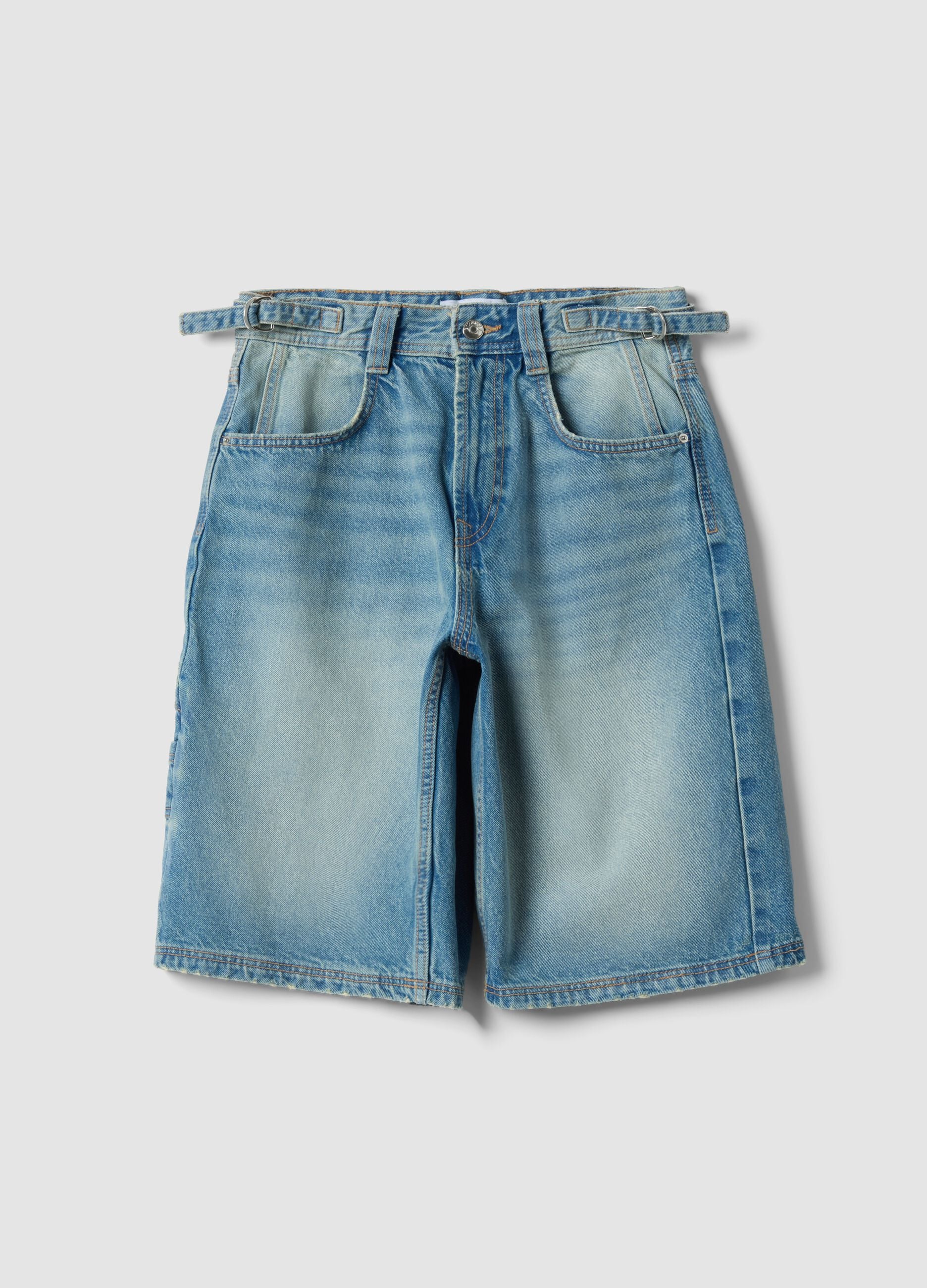 Light blue pure cotton denim Bermuda shorts, baggy fit