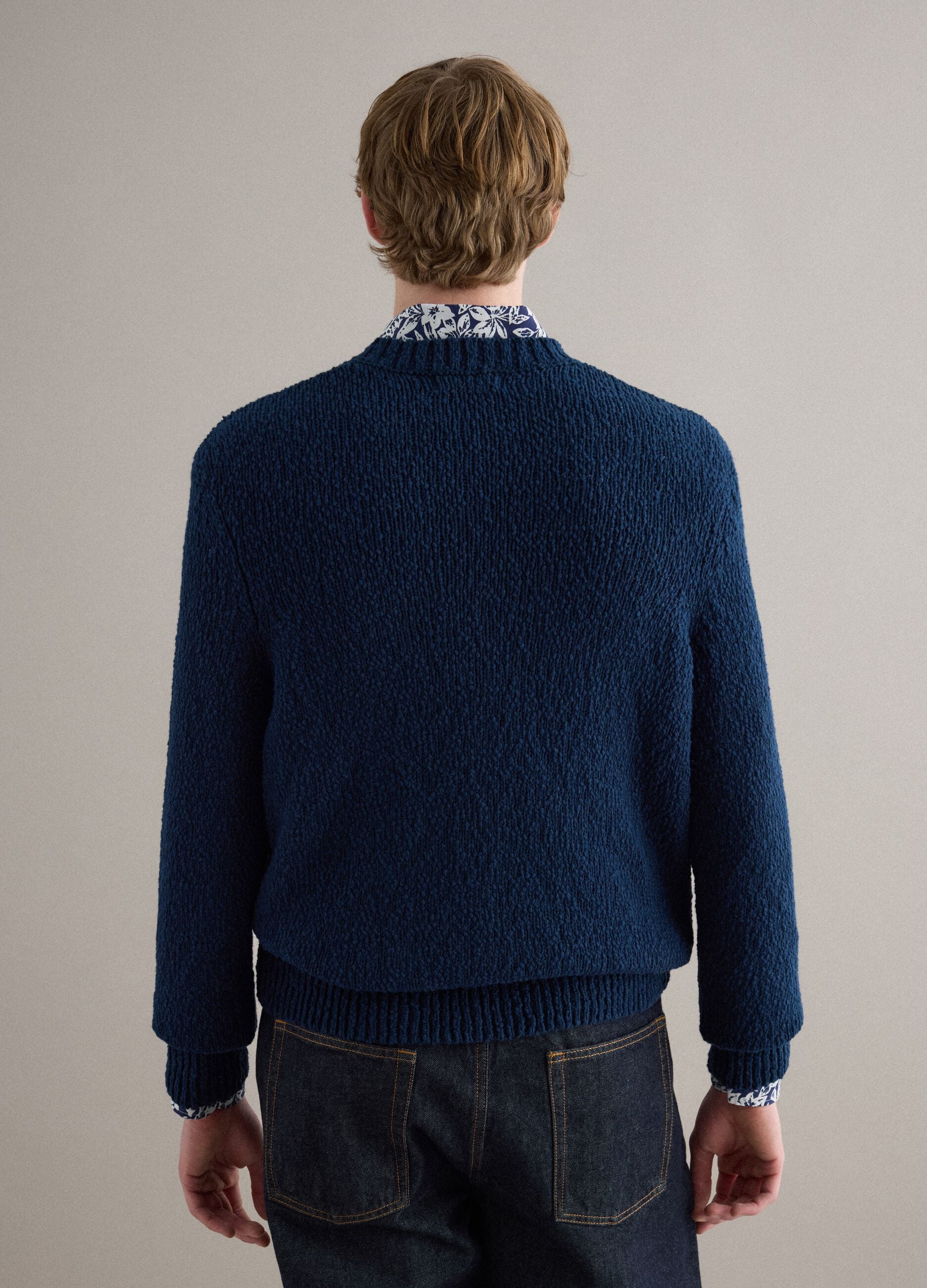 Long sleeve blue pure cotton pullover regular fit