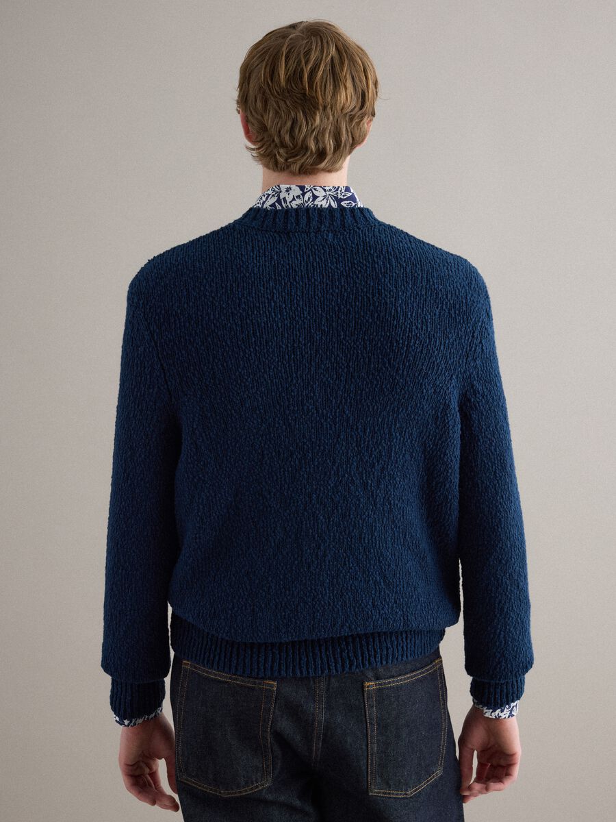 Long sleeve blue pure cotton pullover regular fit_3