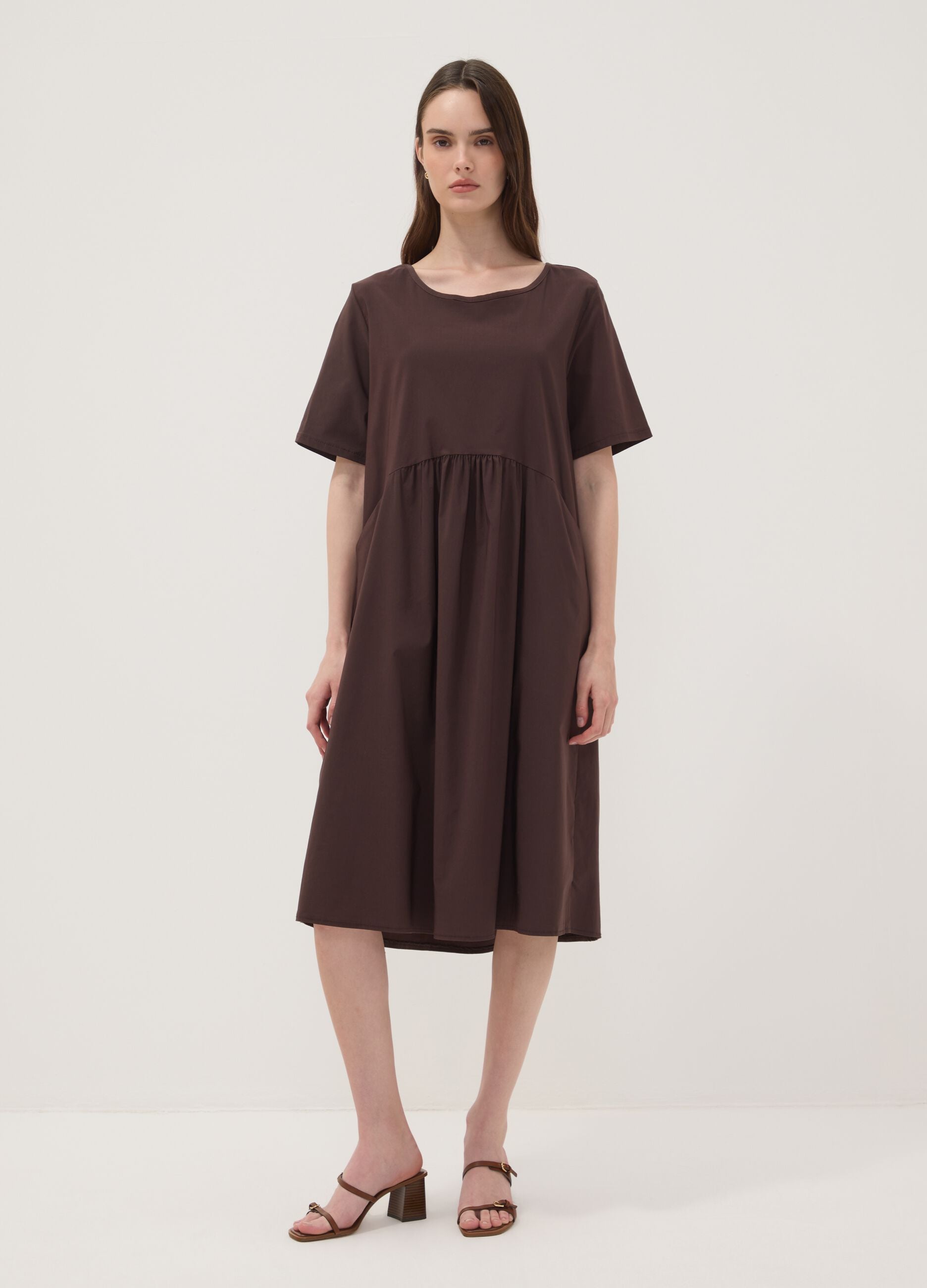 Brown midi stretch viscose dress, regular fit