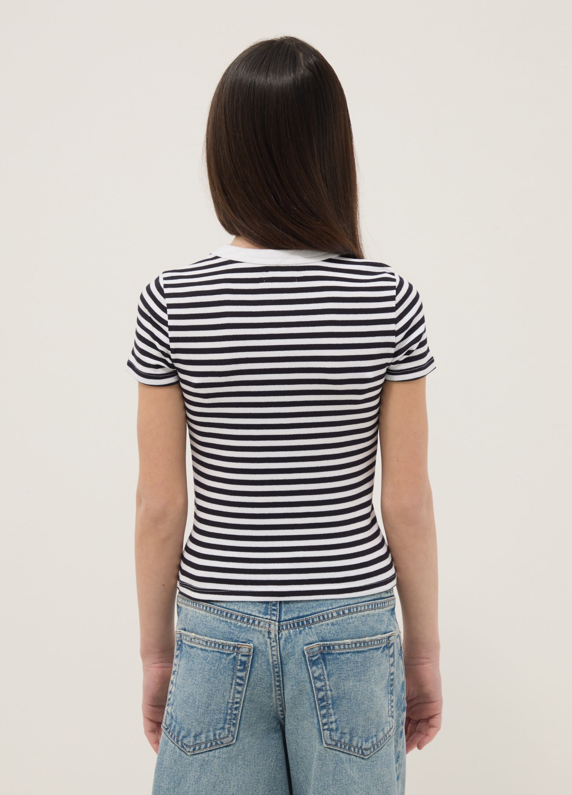 Slim fit multicolour striped stretch cotton girls' T-shirt