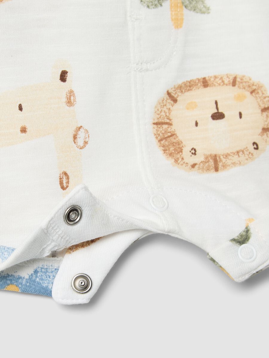 Sky-blue organic cotton romper with animal print for baby_2