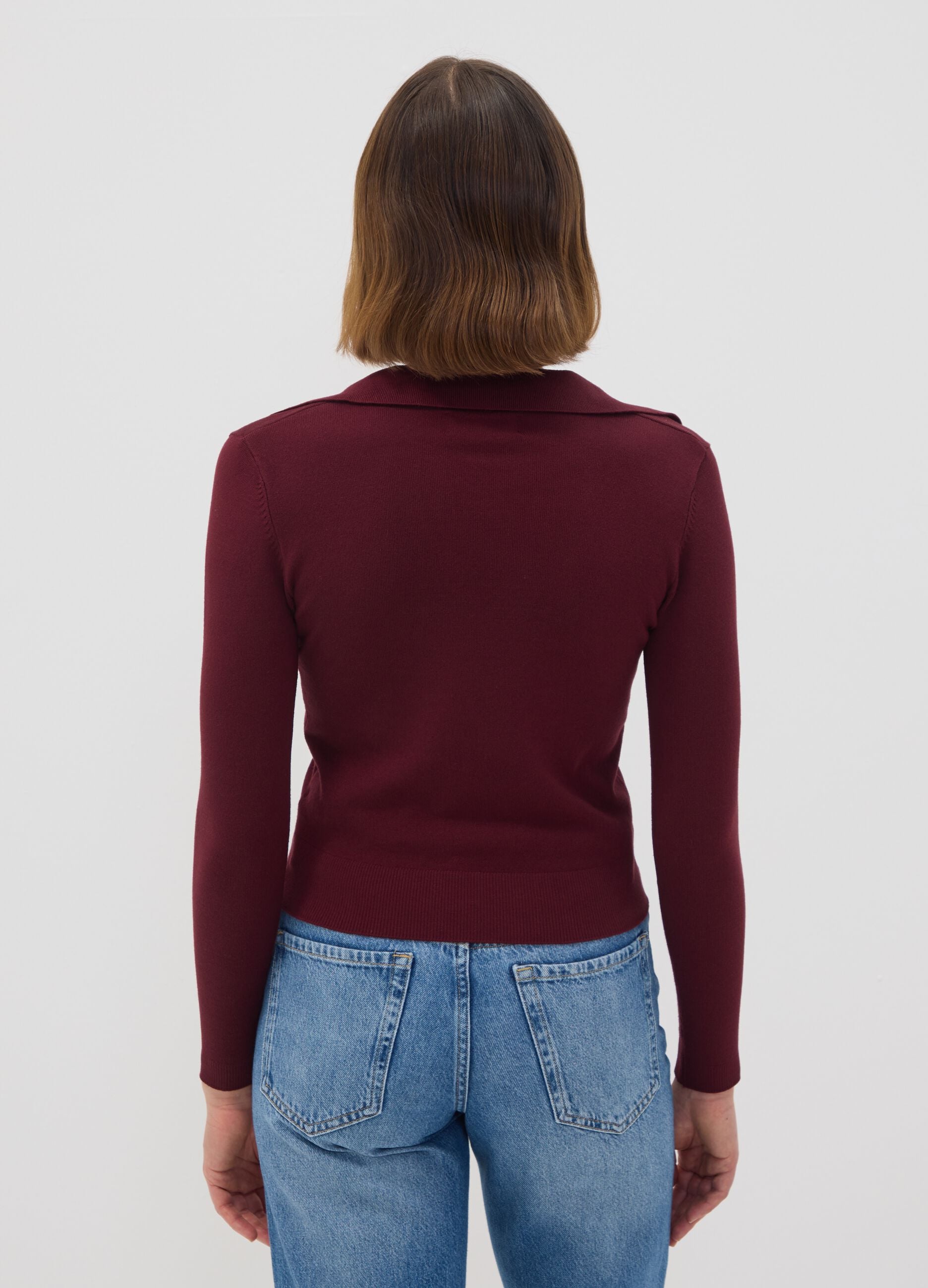 Red viscose-blend polo-collar top, regular fit