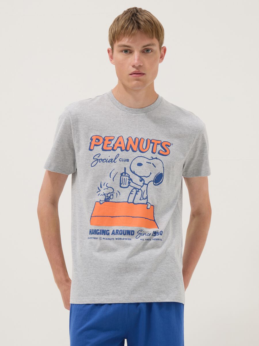 Men's grey short cotton pyjama set with Peanuts print, regular fit_1