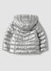 Grey ultralight hooded puffer jacket with zip for baby girl_1