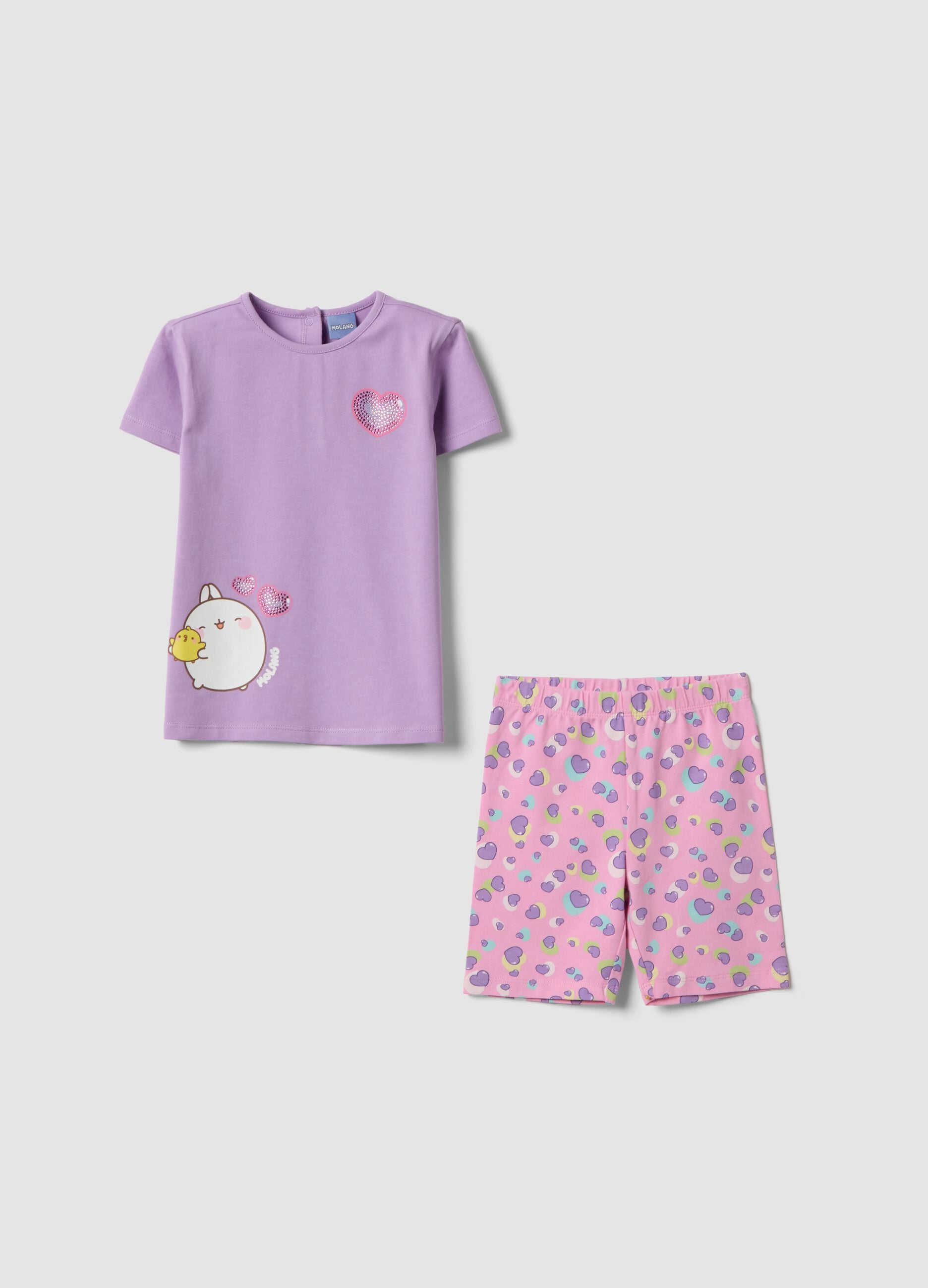 Purple stretch-cotton t-shirt and shorts set for girls, regular fit