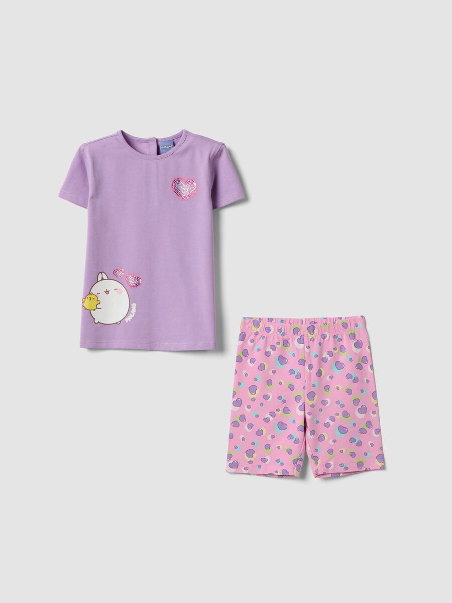 Completo viola in cotone elasticizzato con t-shirt e shorts per bimba regular fit_0