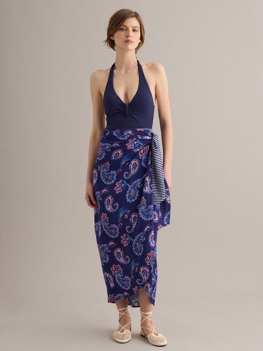 Pareo blu in pura viscosa con stampa paisley_0
