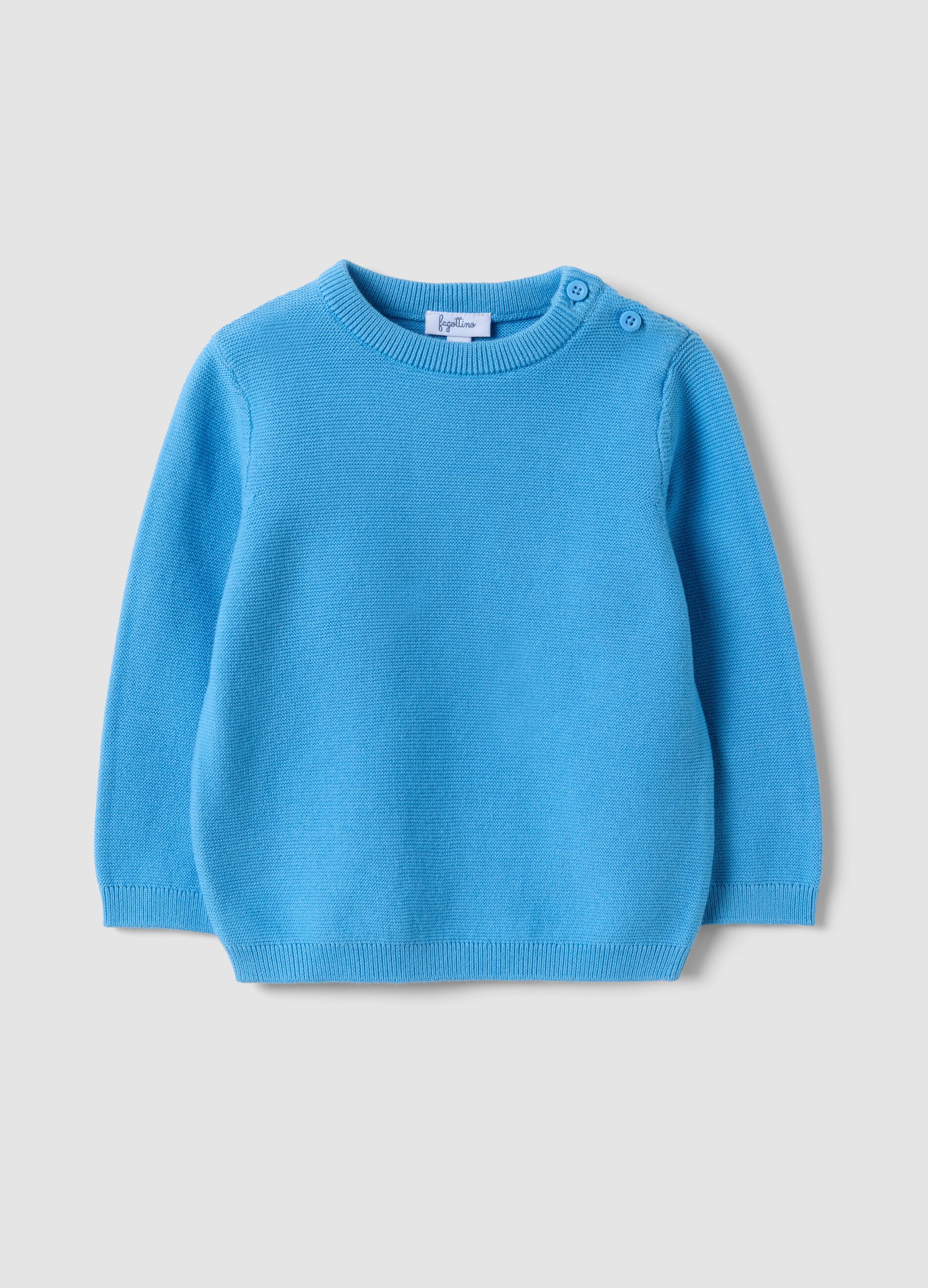 Maglia azzurra in puro cotone a girocollo in maglia regular fit per bimbo
