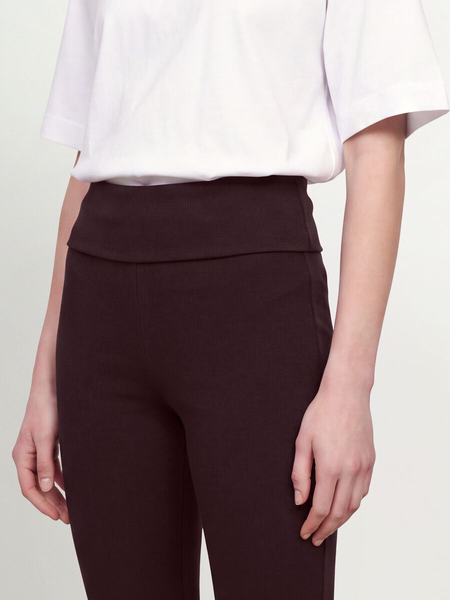 Brown ribbed pure cotton flared leggings_1