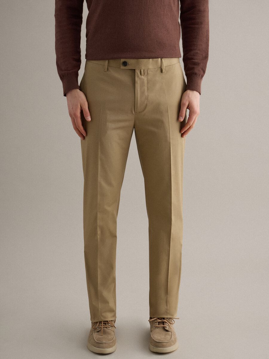 Beige Stretch Cotton Trousers Regular Fit_2