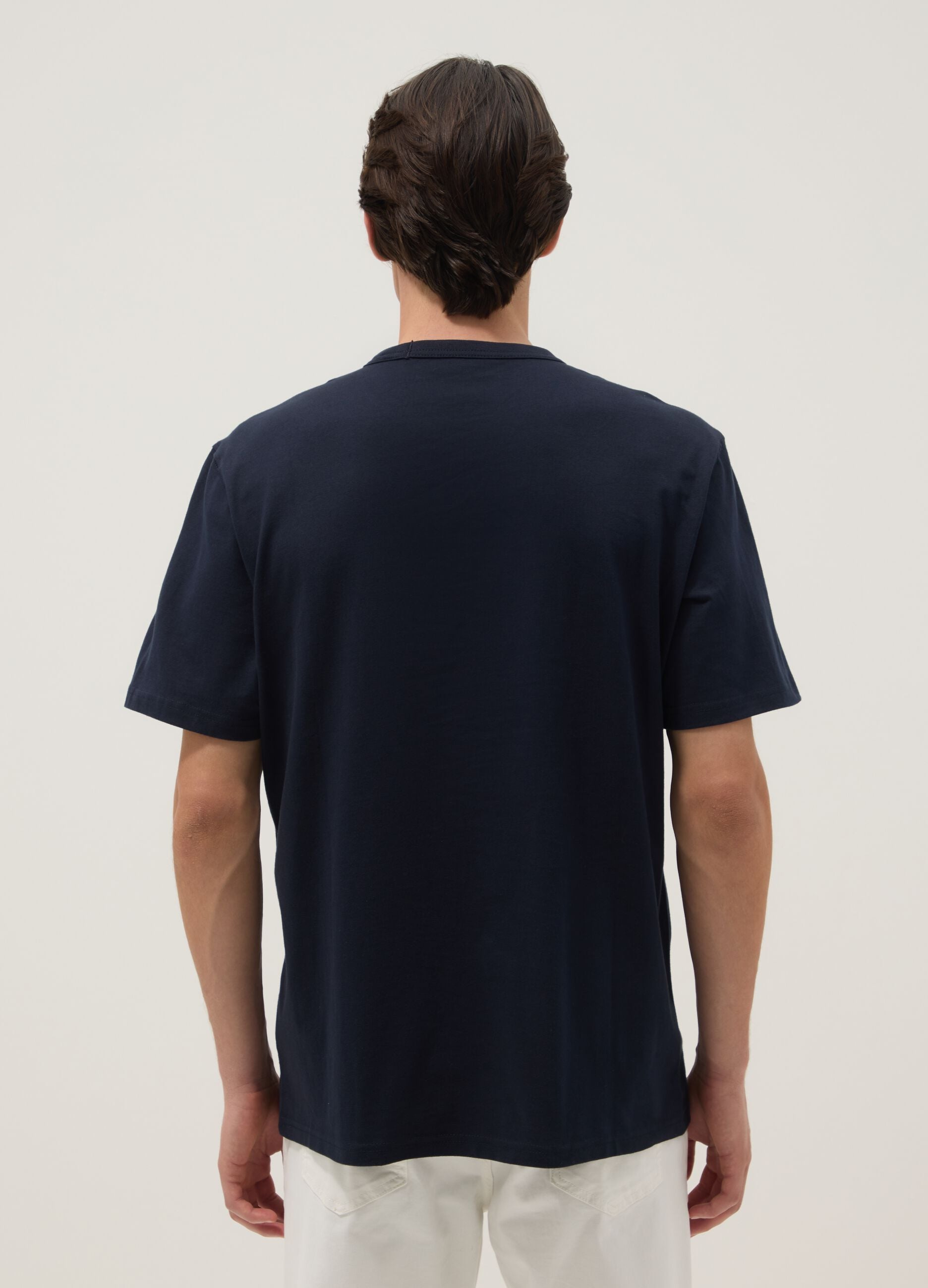 Relaxed fit blue crew neck pure cotton T-shirt