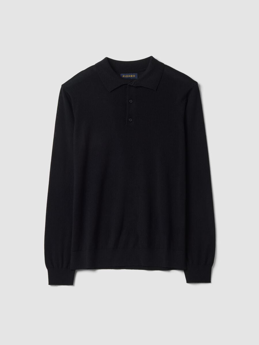 Black pure merino wool polo jumper with polo collar_0