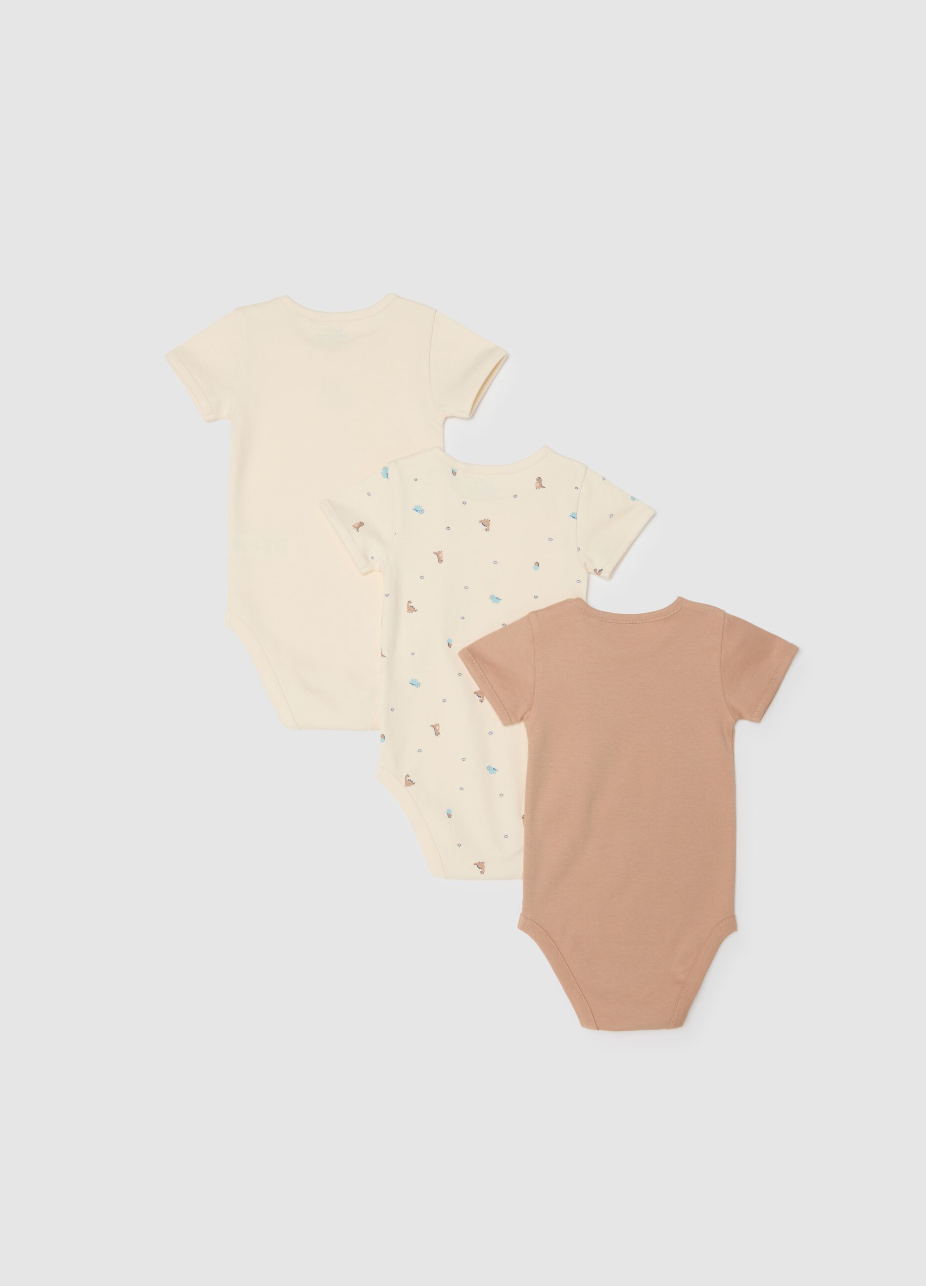 Multicolour short-sleeve bodysuit tripack for infants in pure cotton