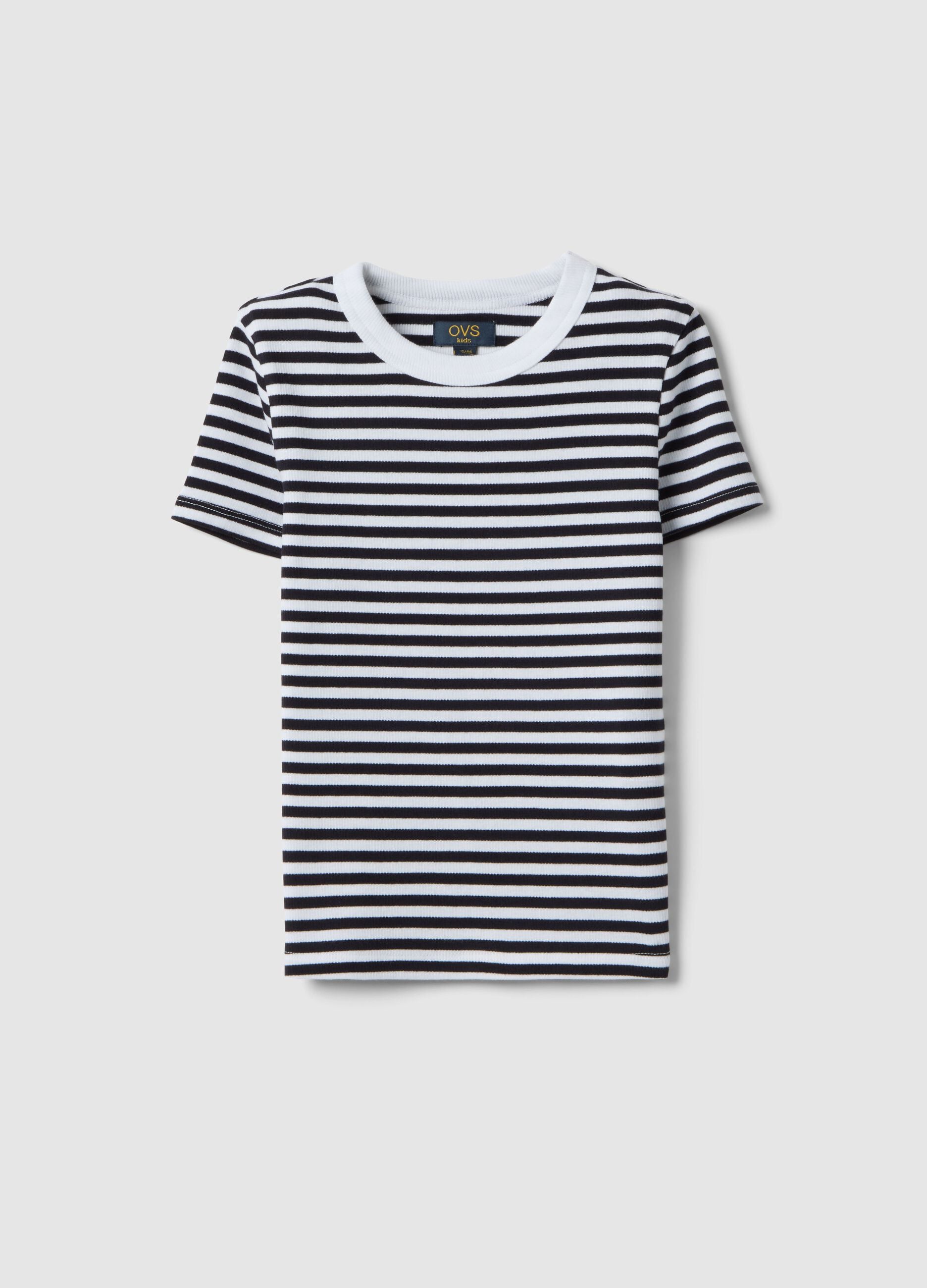 Slim fit multicolour striped stretch cotton girls' T-shirt
