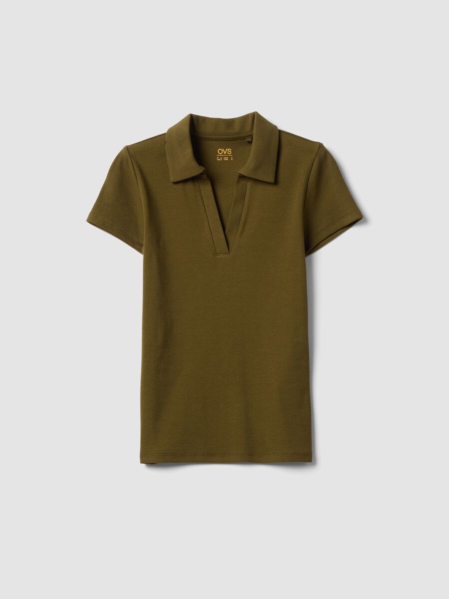 Polo verde in cotone elasticizzato con scollo a V aperto regular fit_4