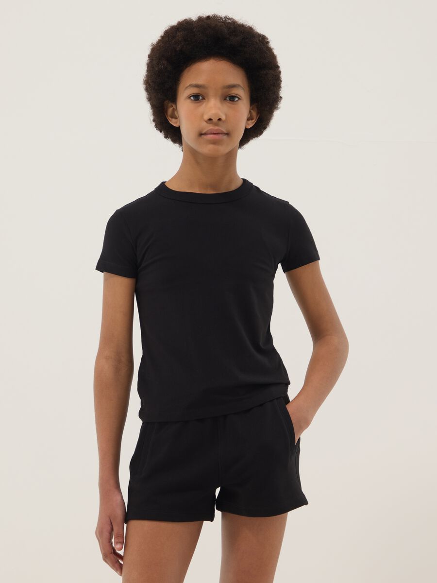 Girls&rsquo; black stretch cotton regular-fit T-shirt_1
