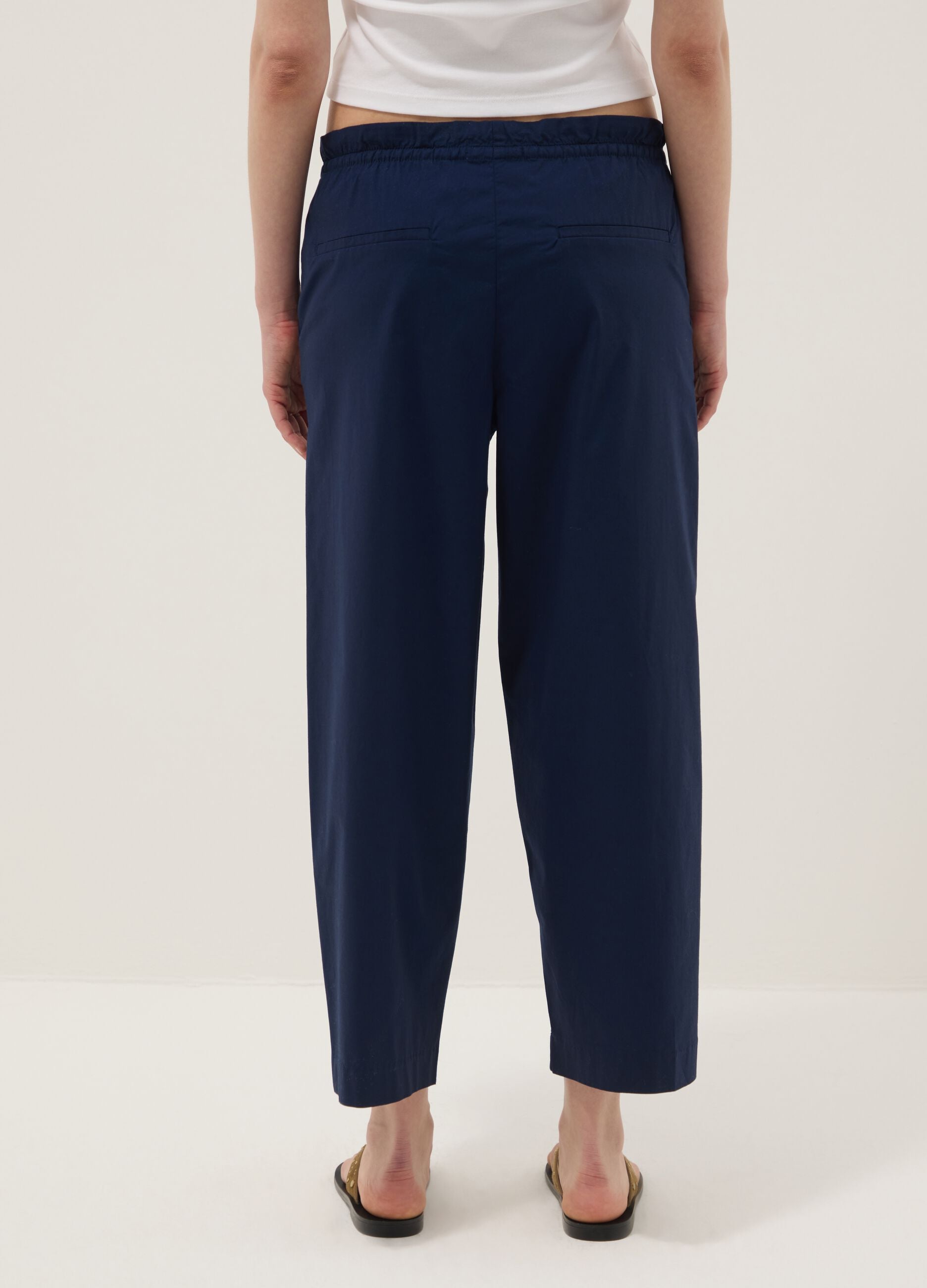 Blue stretch-cotton trousers with elasticated waist