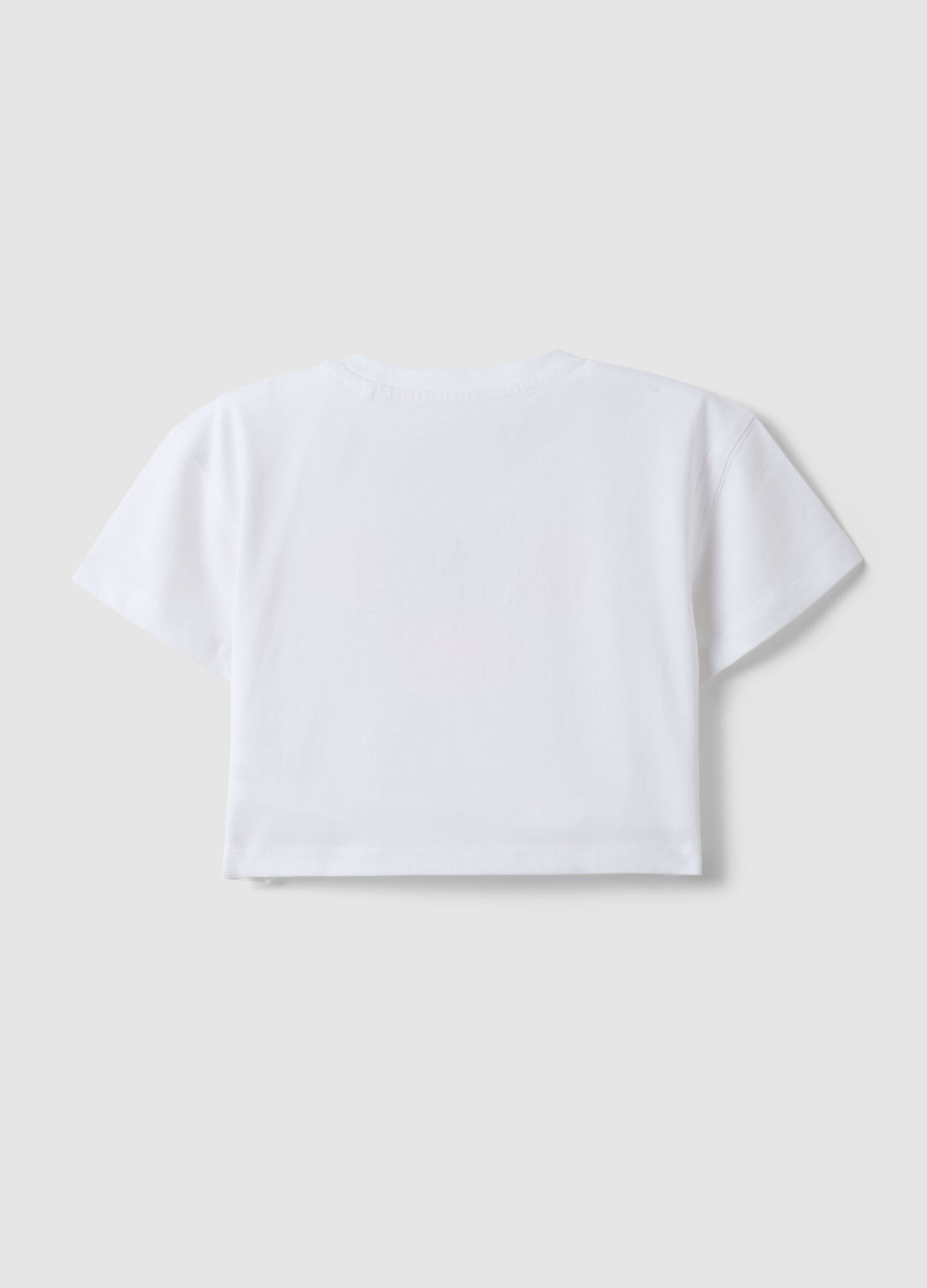 Girls' White Pure Cotton Boxy Fit T-shirt with Beaded Flowers