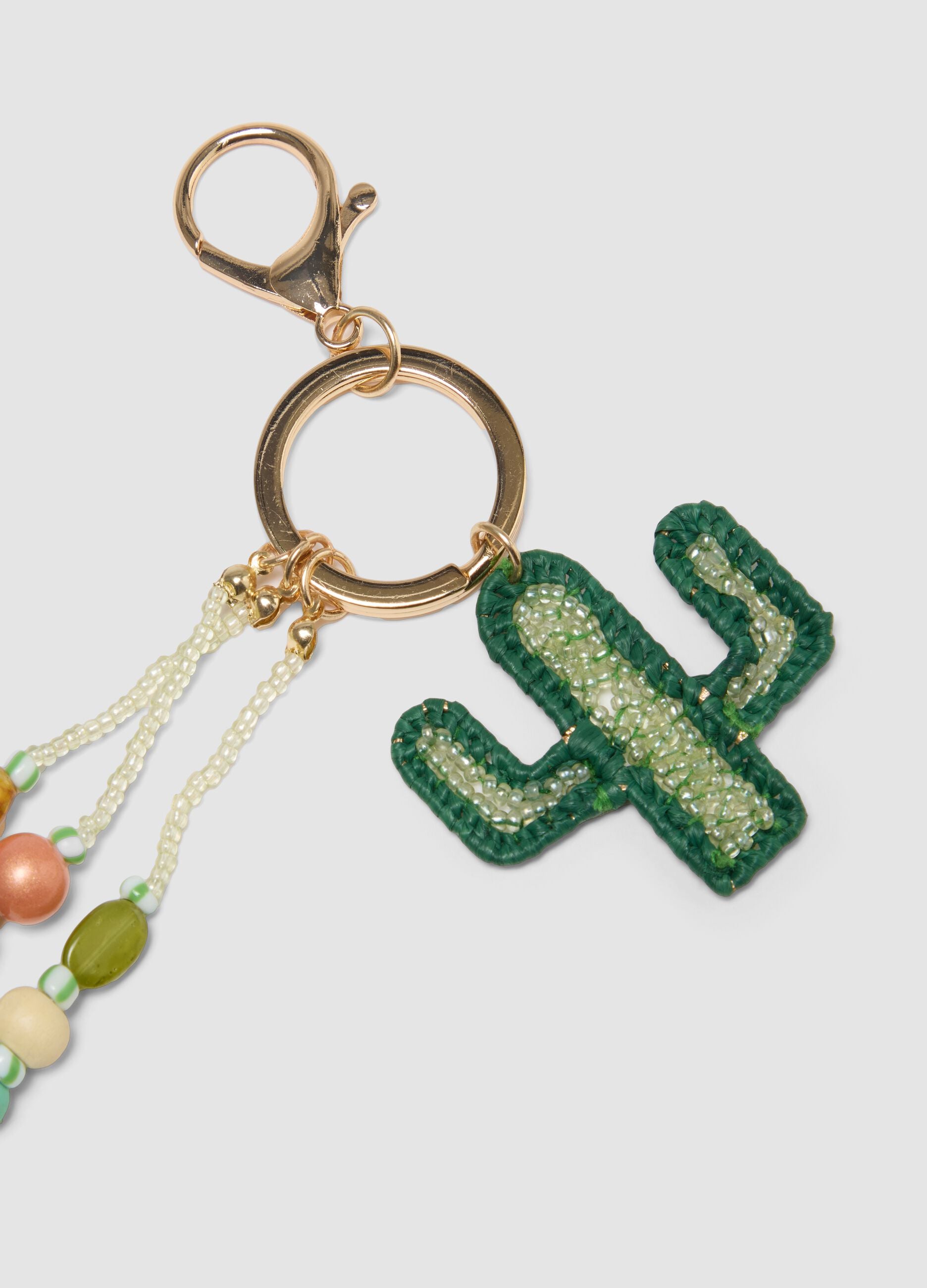 Green cactus and beaded keyring