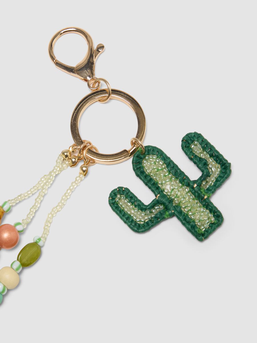 Portachiavi verde con cactus e perline_1