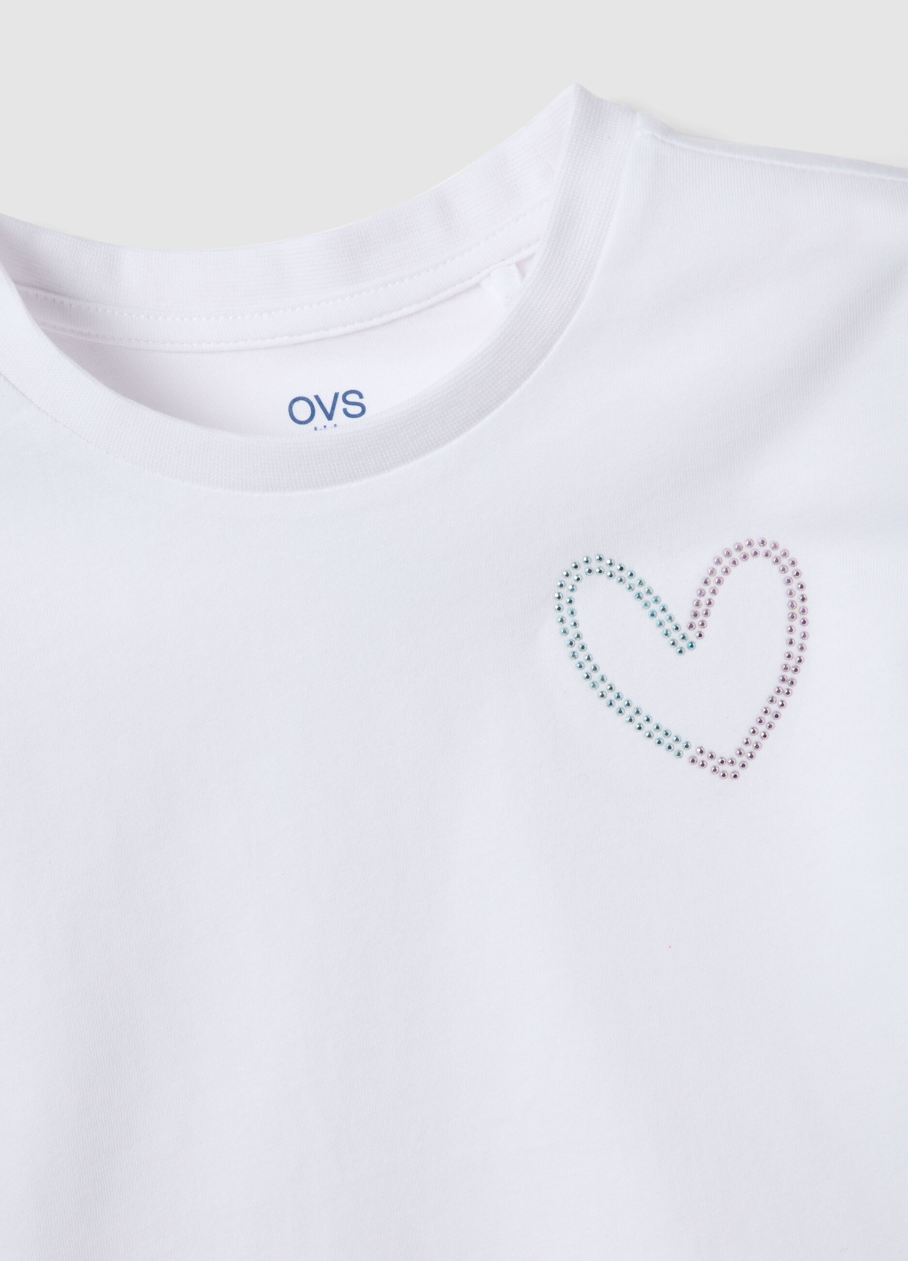 Girls' white pure cotton boxy fit t-shirt with heart