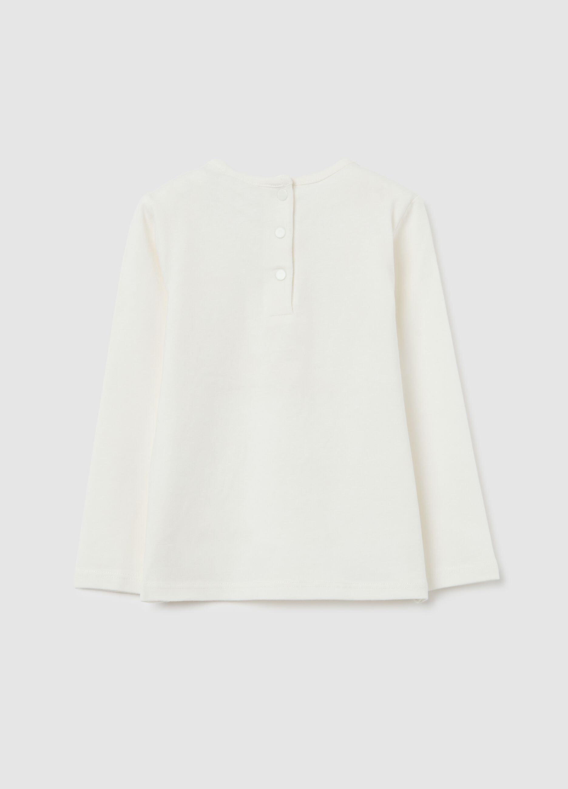 White stretch cotton embroidered girls' top, regular fit